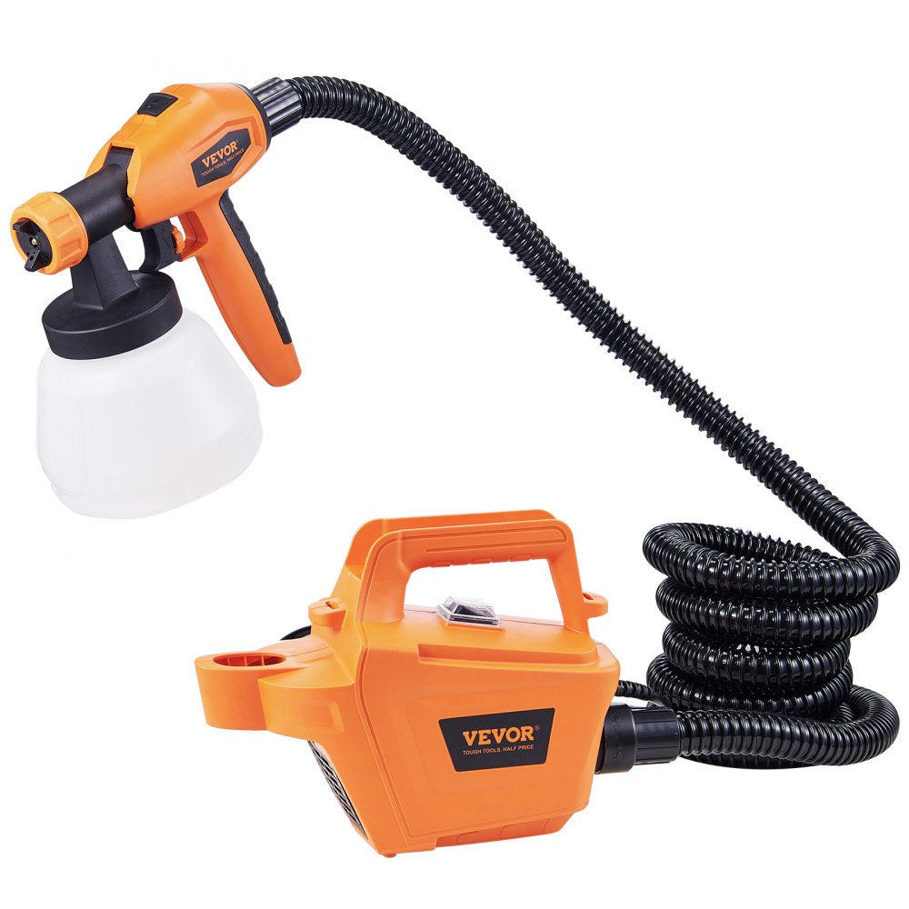VEVOR Paint Sprayer, 500W Electric Spray Paint Gun with 10FT Air Hose, 1300ml Container and 3 Spray Patterns, 4 Nozzles, HVLP Spray Gun for House Painting Home Interior & Exterior Walls, Fence 