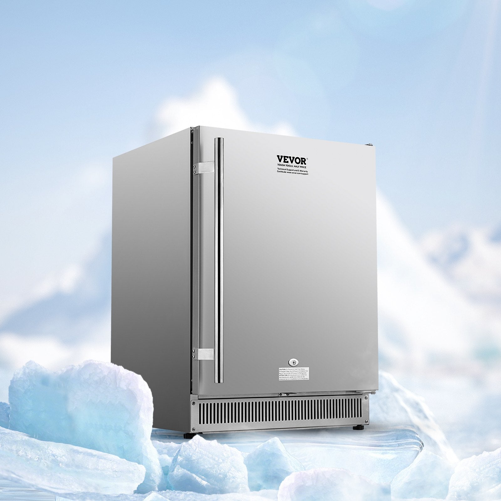 VEVOR 24 inch Indoor/Outdoor Beverage Refrigerator, 185QT Undercounter or Freestanding Beverage Fridge, 175 Cans Built-in Beer Fridge with Stainless Steel Body for Residential Home Bar Commercial Use 