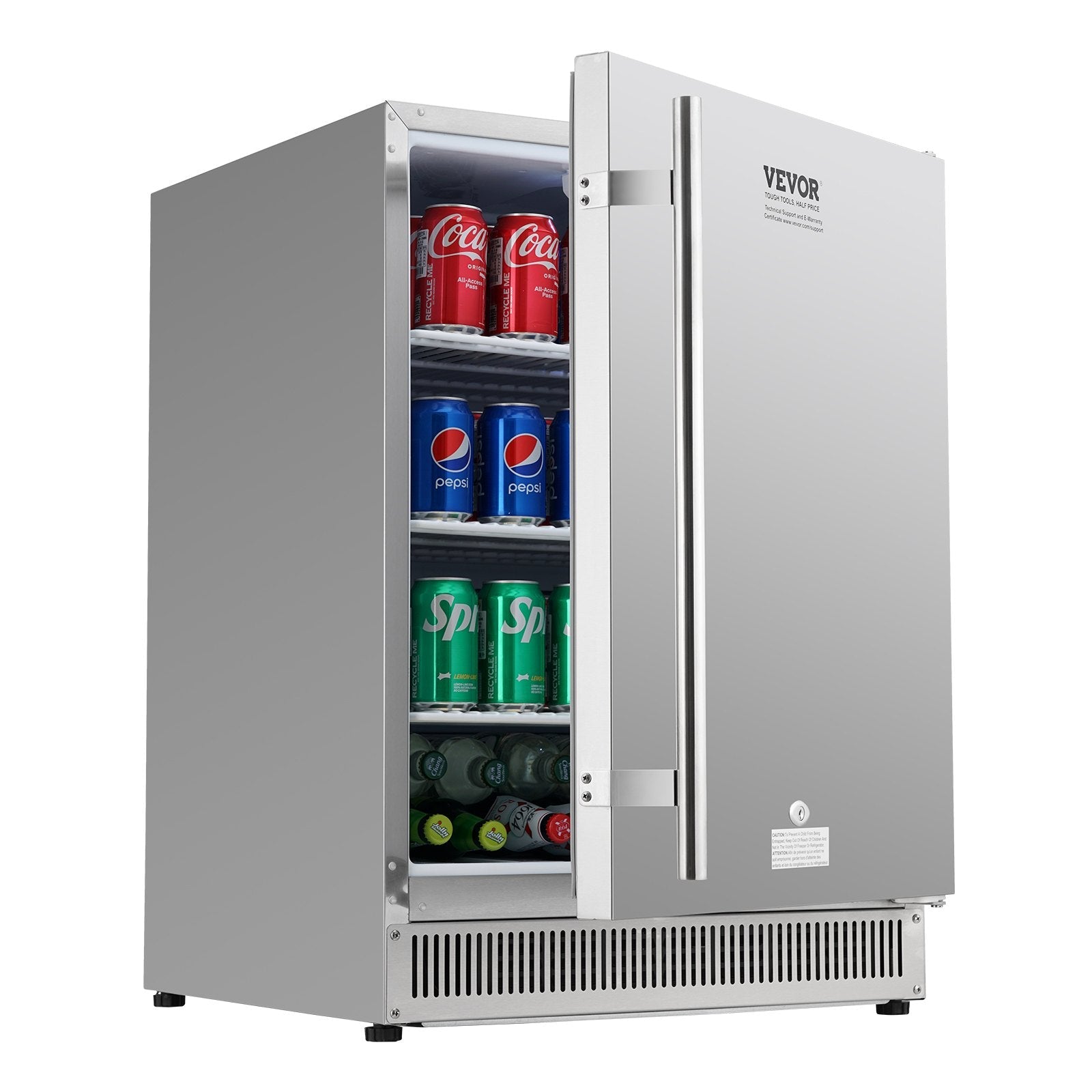 VEVOR 24 inch Indoor/Outdoor Beverage Refrigerator, 185QT Undercounter or Freestanding Beverage Fridge, 175 Cans Built-in Beer Fridge with Stainless Steel Body for Residential Home Bar Commercial Use 