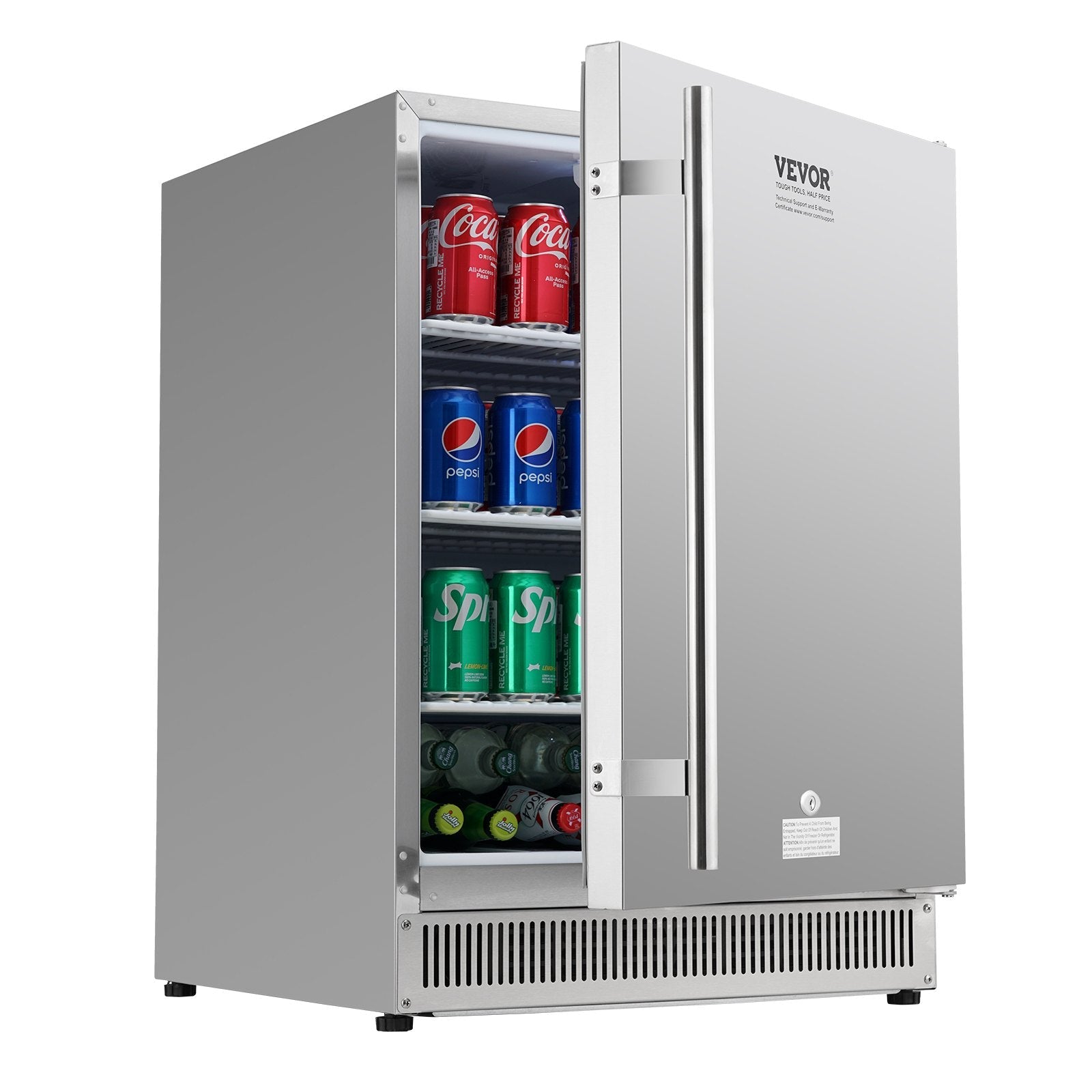 VEVOR 24 inch Indoor/Outdoor Beverage Refrigerator, 185QT Undercounter or Freestanding Beverage Fridge, 175 Cans Built-in Beer Fridge with Stainless Steel Body for Residential Home Bar Commercial Use 