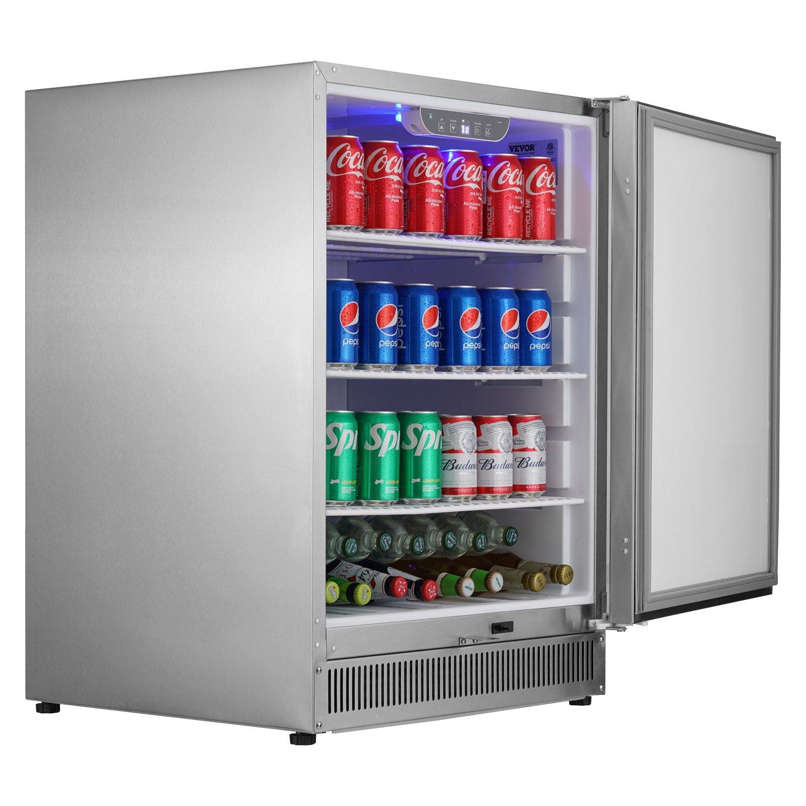 VEVOR 24 inch Indoor/Outdoor Beverage Refrigerator, 185QT Undercounter or Freestanding Beverage Fridge, 175 Cans Built-in Beer Fridge with Stainless Steel Body for Residential Home Bar Commercial Use 