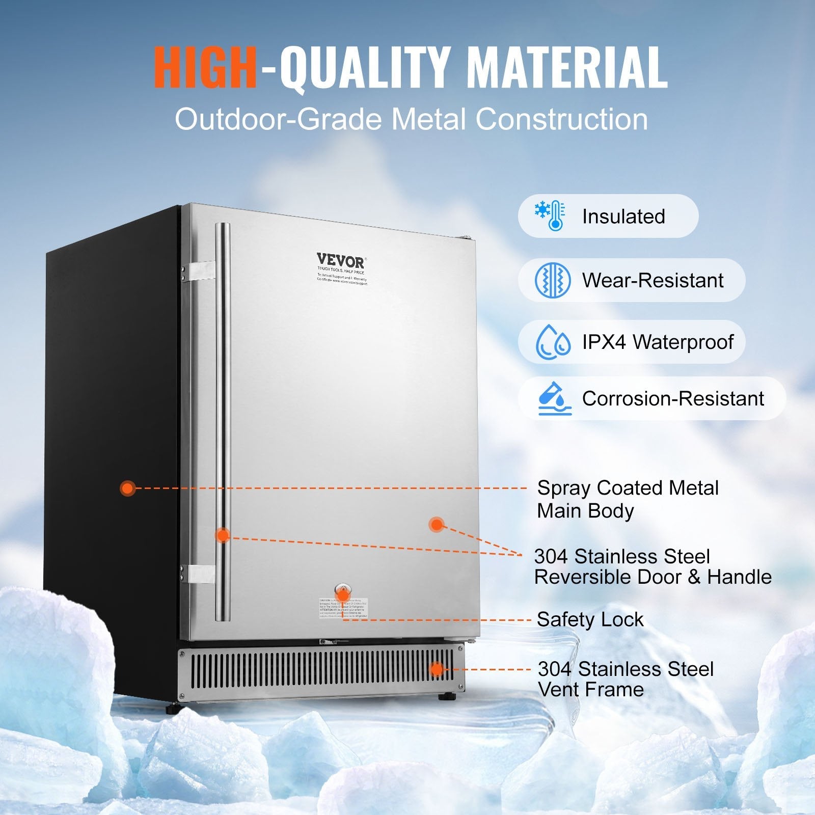 VEVOR 24 inch Indoor/Outdoor Beverage Refrigerator, 185QT Undercounter or Freestanding Beverage Fridge, 175 Cans Built-in Beer Fridge with Metal Plate Body for Residential Home Bar Commercial Use 