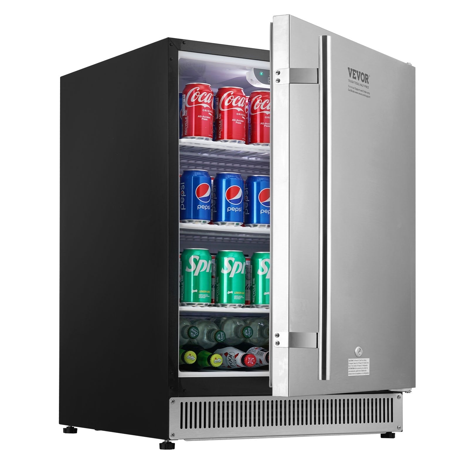 VEVOR 24 inch Indoor/Outdoor Beverage Refrigerator, 185QT Undercounter or Freestanding Beverage Fridge, 175 Cans Built-in Beer Fridge with Metal Plate Body for Residential Home Bar Commercial Use 