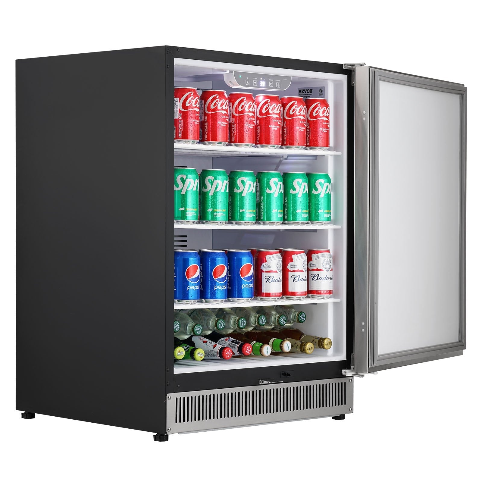 VEVOR 24 inch Indoor/Outdoor Beverage Refrigerator, 185QT Undercounter or Freestanding Beverage Fridge, 175 Cans Built-in Beer Fridge with Metal Plate Body for Residential Home Bar Commercial Use 