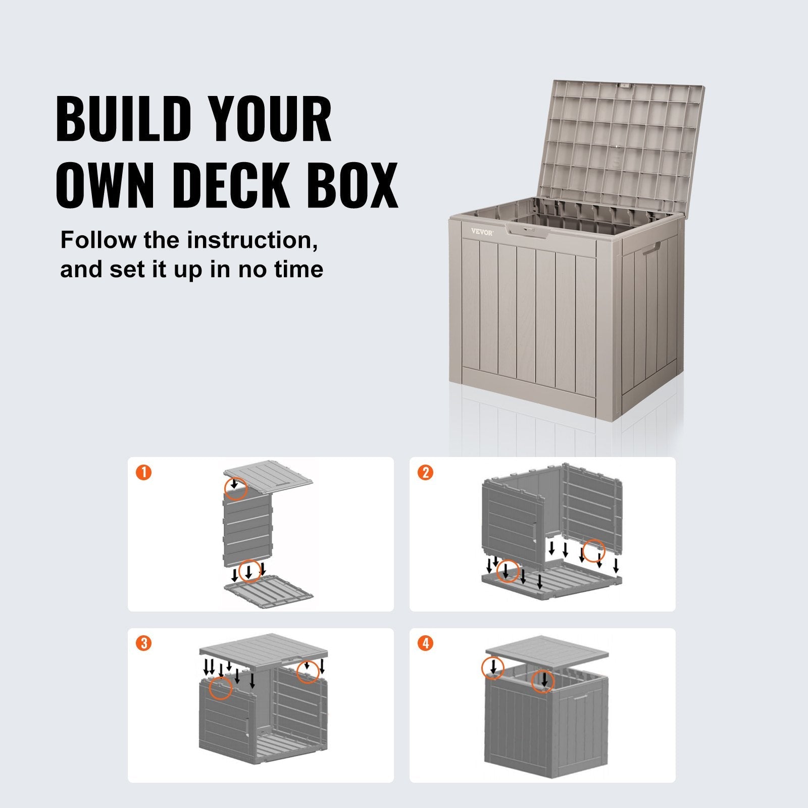 VEVOR Deck Box, 31 Gallon Outdoor Storage Box, 22.1" x 17.1" x 20.9" , Waterproof PP Deckbox with Aluminum Alloy Padlock, for Patio Furniture, Pool Toys, Garden Tools, Outdoor Cushions, Gray 