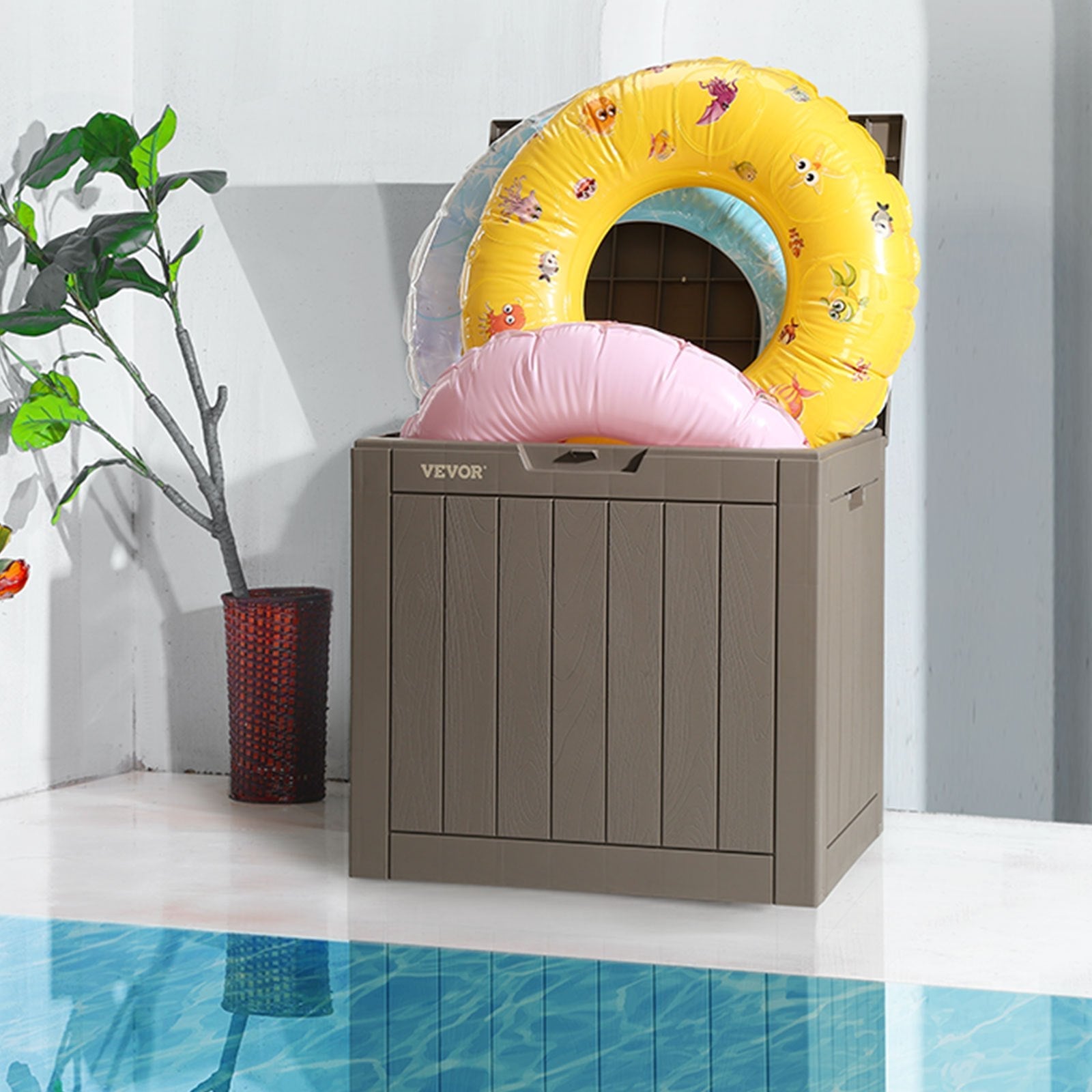 VEVOR Deck Box, 31 Gallon Outdoor Storage Box, 22.1" x 17.1" x 20.9" , Waterproof PP Deckbox with Aluminum Alloy Padlock, for Patio Furniture, Pool Toys, Garden Tools, Outdoor Cushions, Gray 