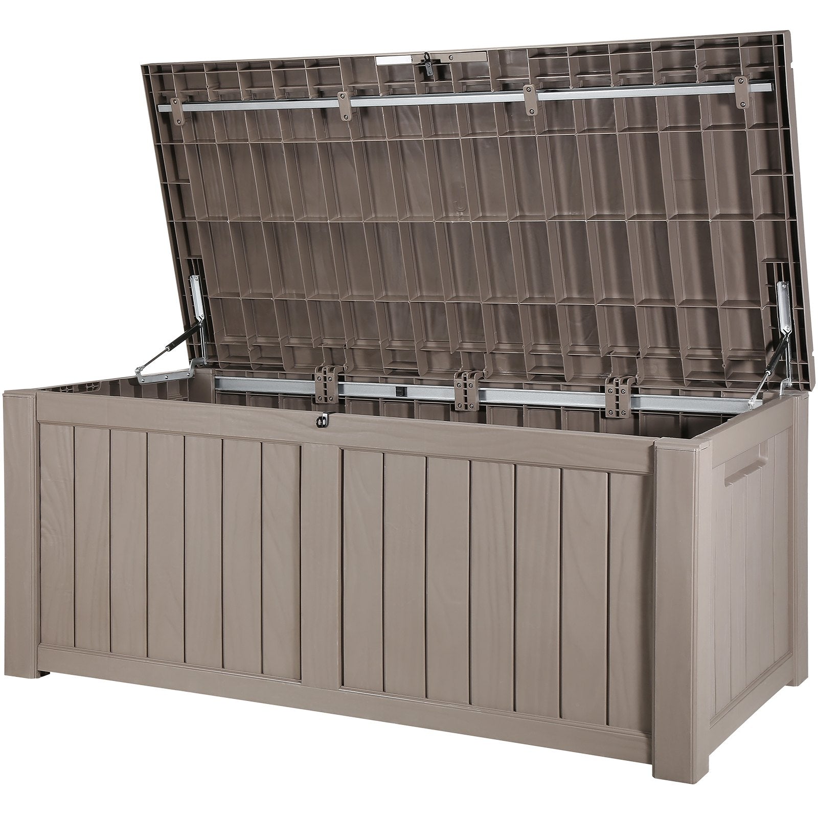 VEVOR Deck Box, 120 Gallon Outdoor Storage Box, 56.3" x 26.6" x 23.8", Waterproof PP Deckbox with Aluminum Alloy Padlock, for Patio Furniture, Pool Toys, Garden Tools, Outdoor Cushions, Gray 
