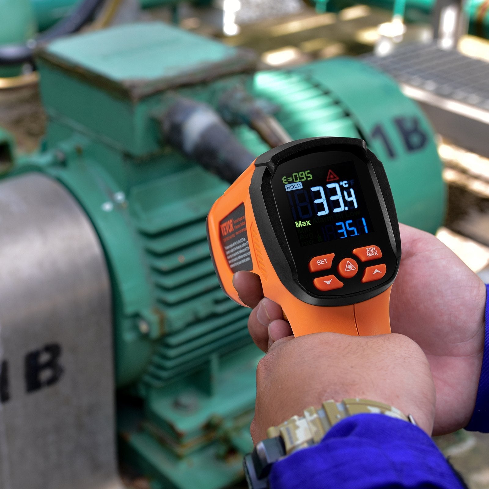 VEVOR Infrared Thermometer, -40~2732°F Dual Laser Temperature Gun Non-Contact, Handheld IR Heat Temperature Gun with Adjustable Emissivity for Metal Smelting/Cooking/Pizza Oven/Engine(Not for Human) 