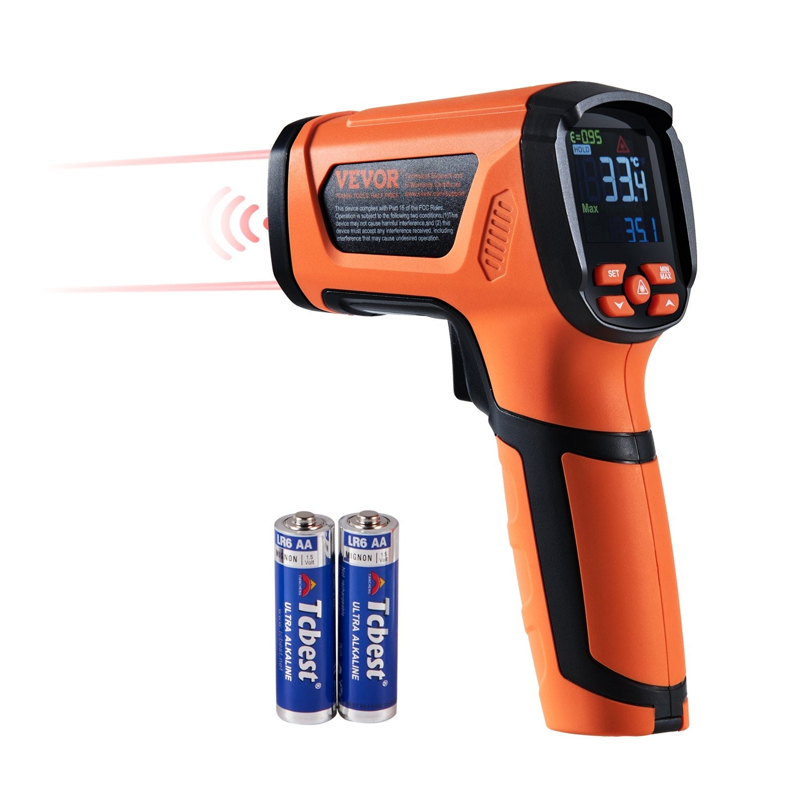 VEVOR Infrared Thermometer, -40~2732°F Dual Laser Temperature Gun Non-Contact, Handheld IR Heat Temperature Gun with Adjustable Emissivity for Metal Smelting/Cooking/Pizza Oven/Engine(Not for Human) 