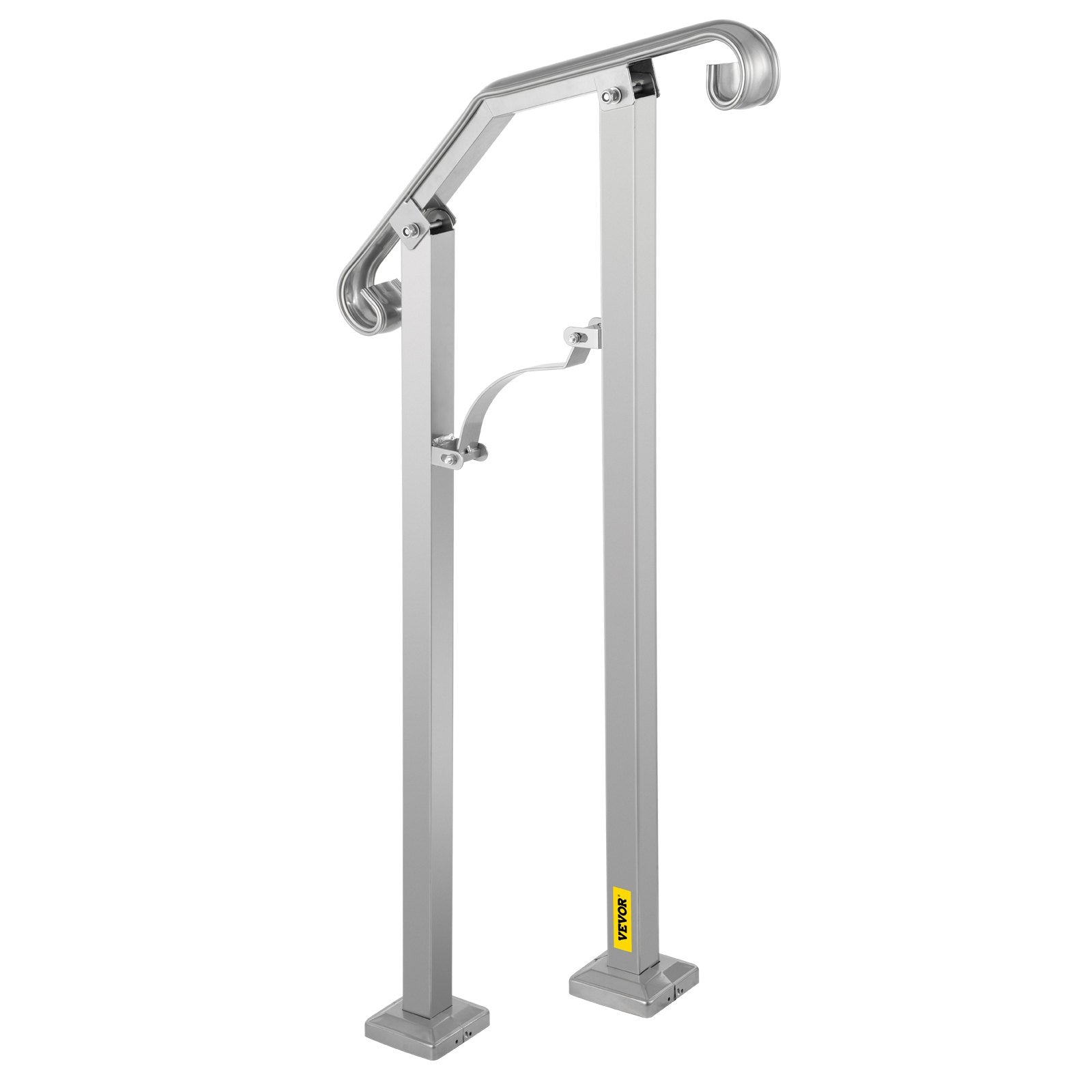 VEVOR Outdoor Stair Railing, Fit 1 or 2 Steps Alloy Metal Handrailing, Front Porch Flexible Transitional Handrail, Arch Step Rail With Installation Kit, for Concrete or Wooden Stairs, Silver 