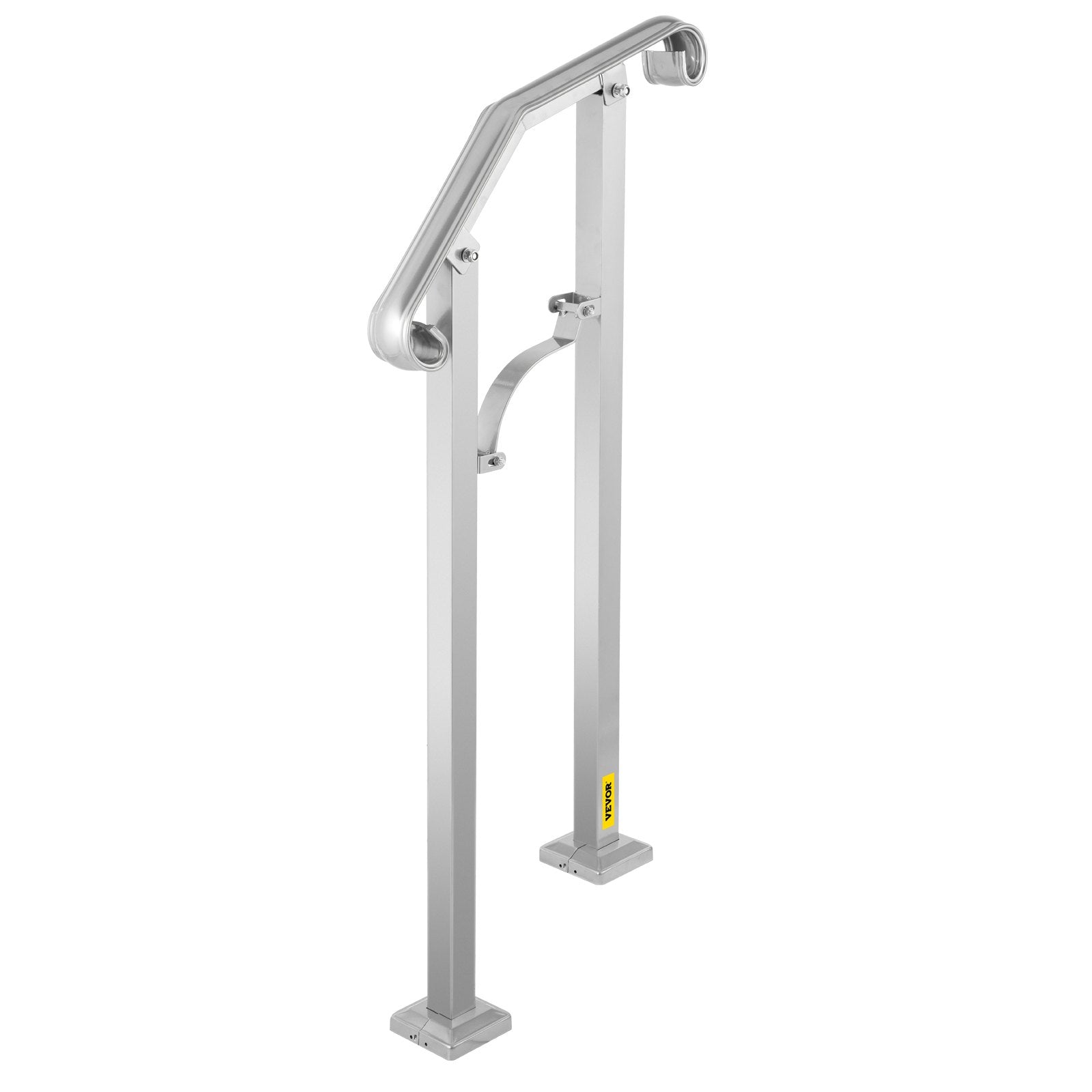 VEVOR Outdoor Stair Railing, Fit 1 or 2 Steps Alloy Metal Handrailing, Front Porch Flexible Transitional Handrail, Arch Step Rail With Installation Kit, for Concrete or Wooden Stairs, Silver 
