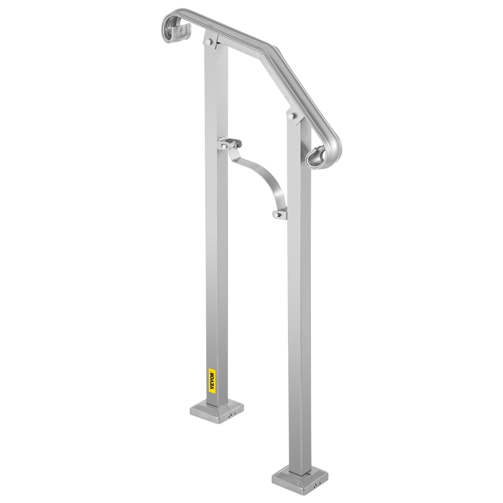 VEVOR Outdoor Stair Railing, Fit 1 or 2 Steps Alloy Metal Handrailing, Front Porch Flexible Transitional Handrail, Arch Step Rail With Installation Kit, for Concrete or Wooden Stairs, Silver 