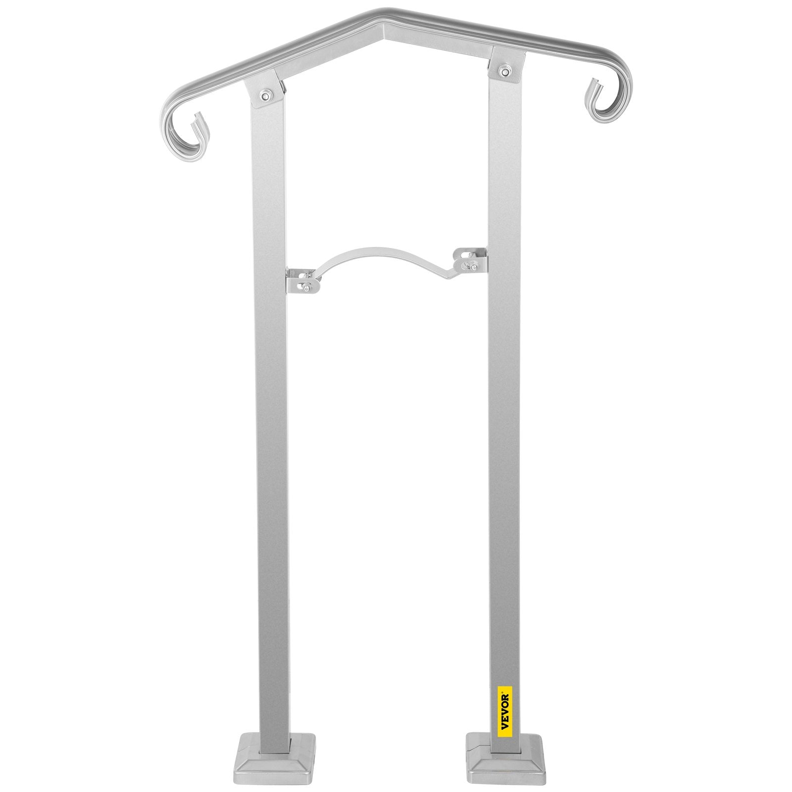 VEVOR Outdoor Stair Railing, Fit 1 or 2 Steps Alloy Metal Handrailing, Front Porch Flexible Transitional Handrail, Arch Step Rail With Installation Kit, for Concrete or Wooden Stairs, Silver 