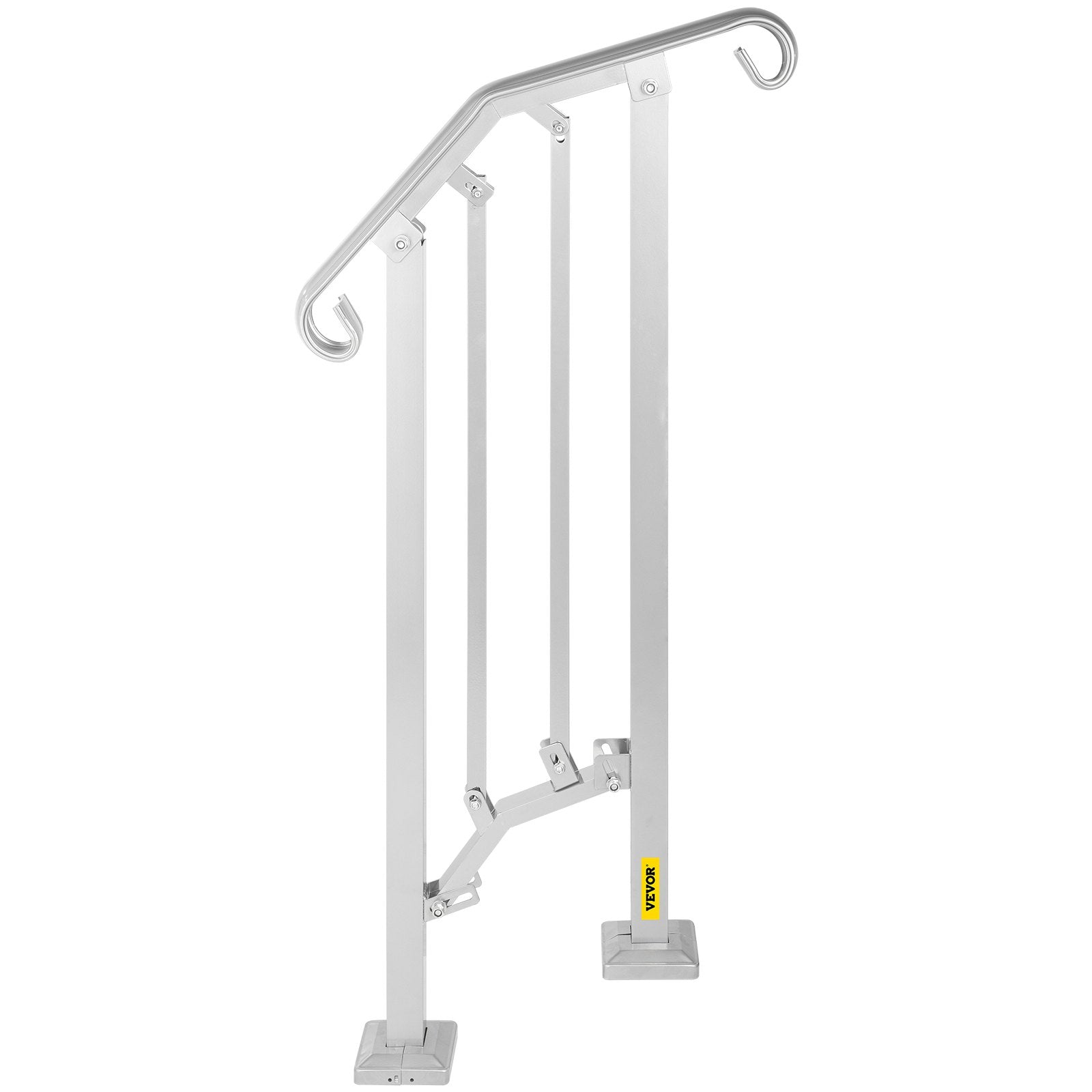 VEVOR Outdoor Stair Railing, Alloy Metal Hand Railing, Fit 1 or 2 Steps Flexible Transitional Handrail, Black Outdoor Stair Rail W/ Installation Kit, Step Handrail for Concrete or Wooden Stairs 