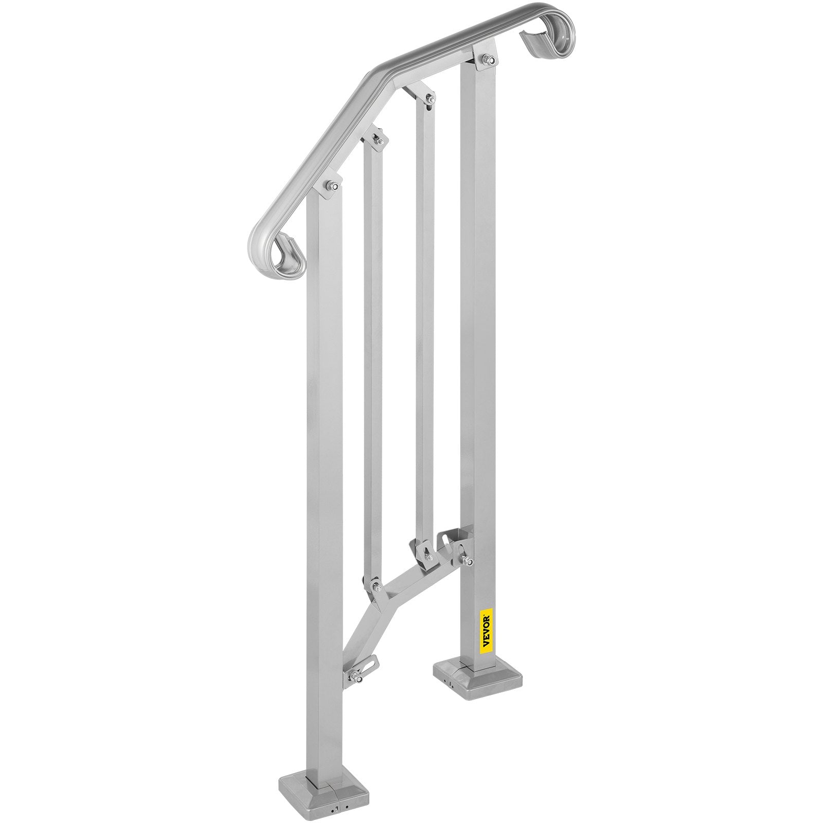 VEVOR Outdoor Stair Railing, Alloy Metal Hand Railing, Fit 1 or 2 Steps Flexible Transitional Handrail, Black Outdoor Stair Rail W/ Installation Kit, Step Handrail for Concrete or Wooden Stairs 