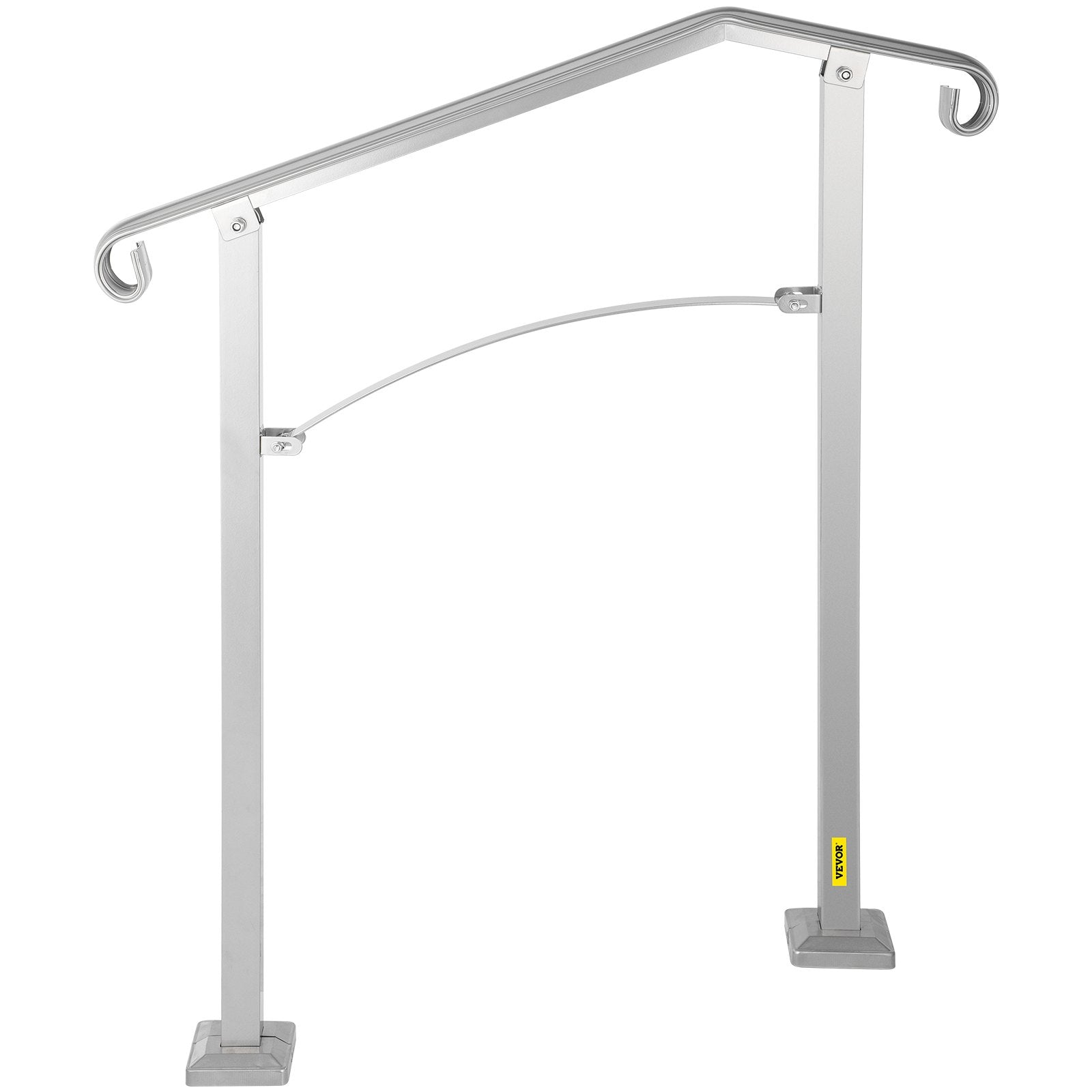 VEVOR Outdoor Stair Railing, Fit 2 or 3 Steps Alloy Metal Handrailing, Front Porch Flexible Transitional Handrail, Arch Step Rail With Installation Kit, for Concrete or Wooden Stairs, Silver 