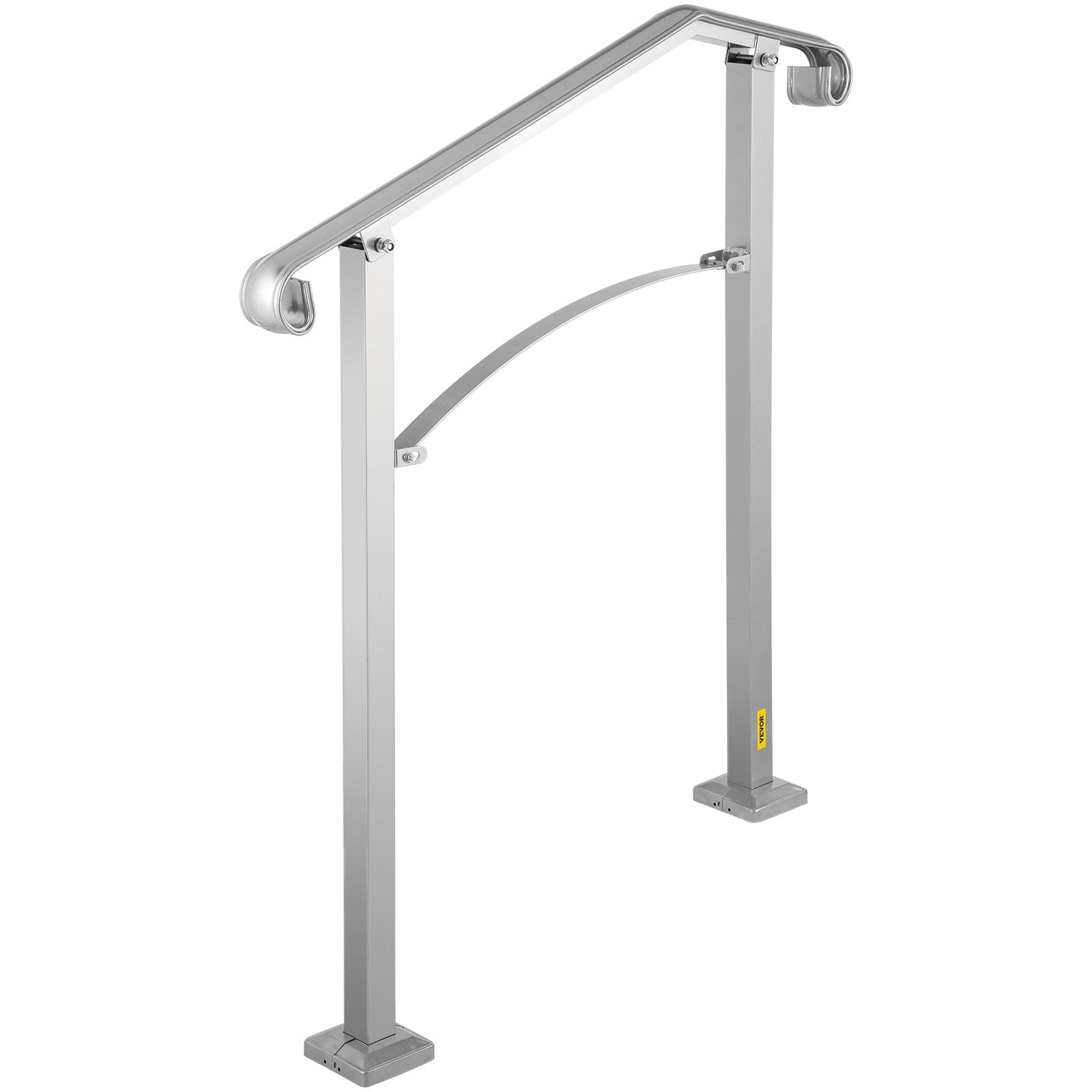 VEVOR Outdoor Stair Railing, Fit 2 or 3 Steps Alloy Metal Handrailing, Front Porch Flexible Transitional Handrail, Arch Step Rail With Installation Kit, for Concrete or Wooden Stairs, Silver 