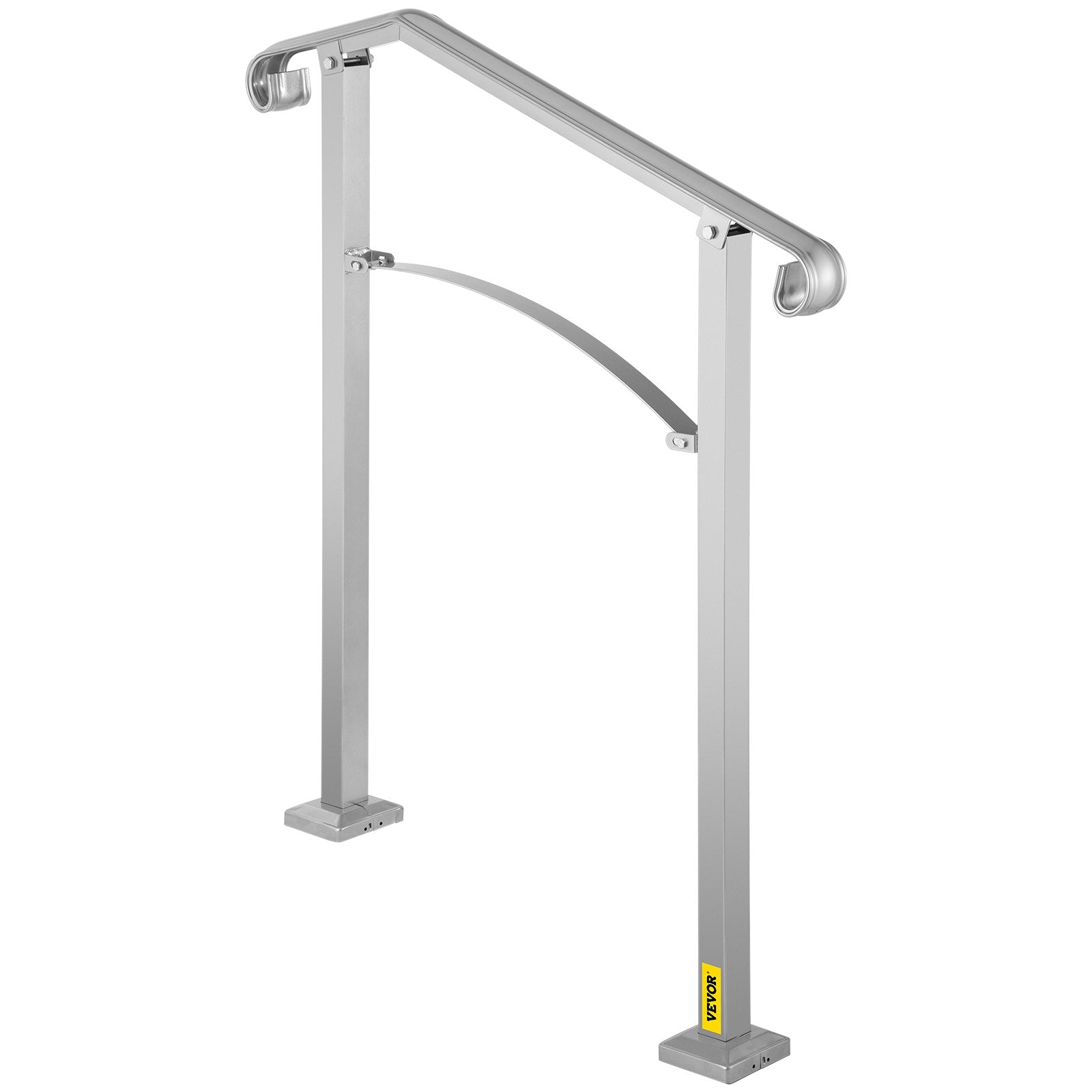 VEVOR Outdoor Stair Railing, Fit 2 or 3 Steps Alloy Metal Handrailing, Front Porch Flexible Transitional Handrail, Arch Step Rail With Installation Kit, for Concrete or Wooden Stairs, Silver 