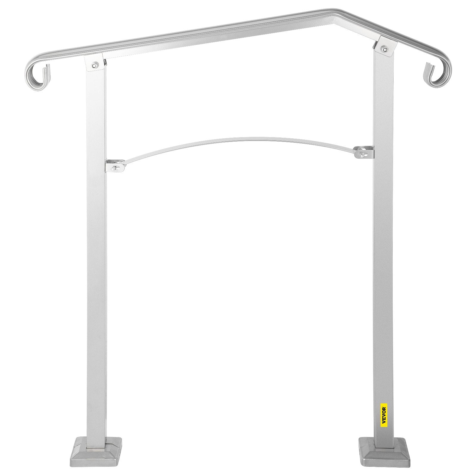 VEVOR Outdoor Stair Railing, Fit 2 or 3 Steps Alloy Metal Handrailing, Front Porch Flexible Transitional Handrail, Arch Step Rail With Installation Kit, for Concrete or Wooden Stairs, Silver 