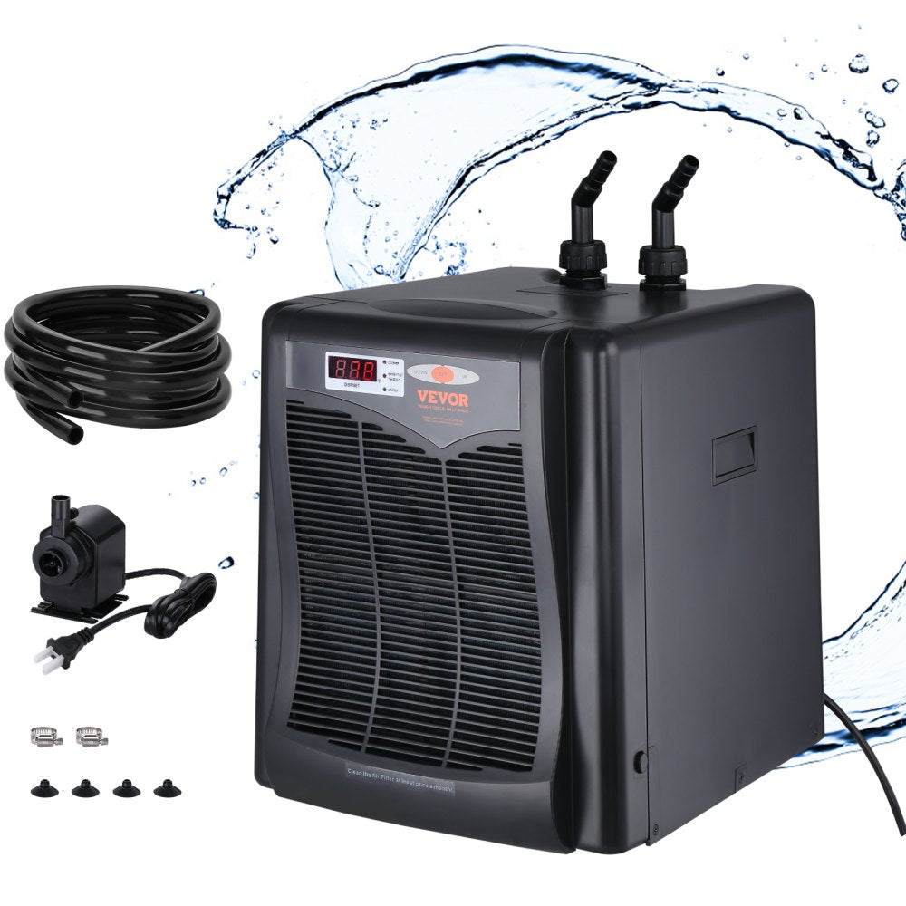 VEVOR Aquarium Chiller, 110 Gal 416 L, 1/3 HP Hydroponic Water Chiller, Quiet Refrigeration Compressor for Seawater and Fresh Water, Fish Tank Cooling System with Pump/Hose, for Jellyfish, Coral Reef 