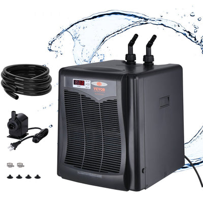 VEVOR Aquarium Chiller, 110 Gal 416 L, 1/3 HP Hydroponic Water Chiller, Quiet Refrigeration Compressor for Seawater and Fresh Water, Fish Tank Cooling System with Pump/Hose, for Jellyfish, Coral Reef 
