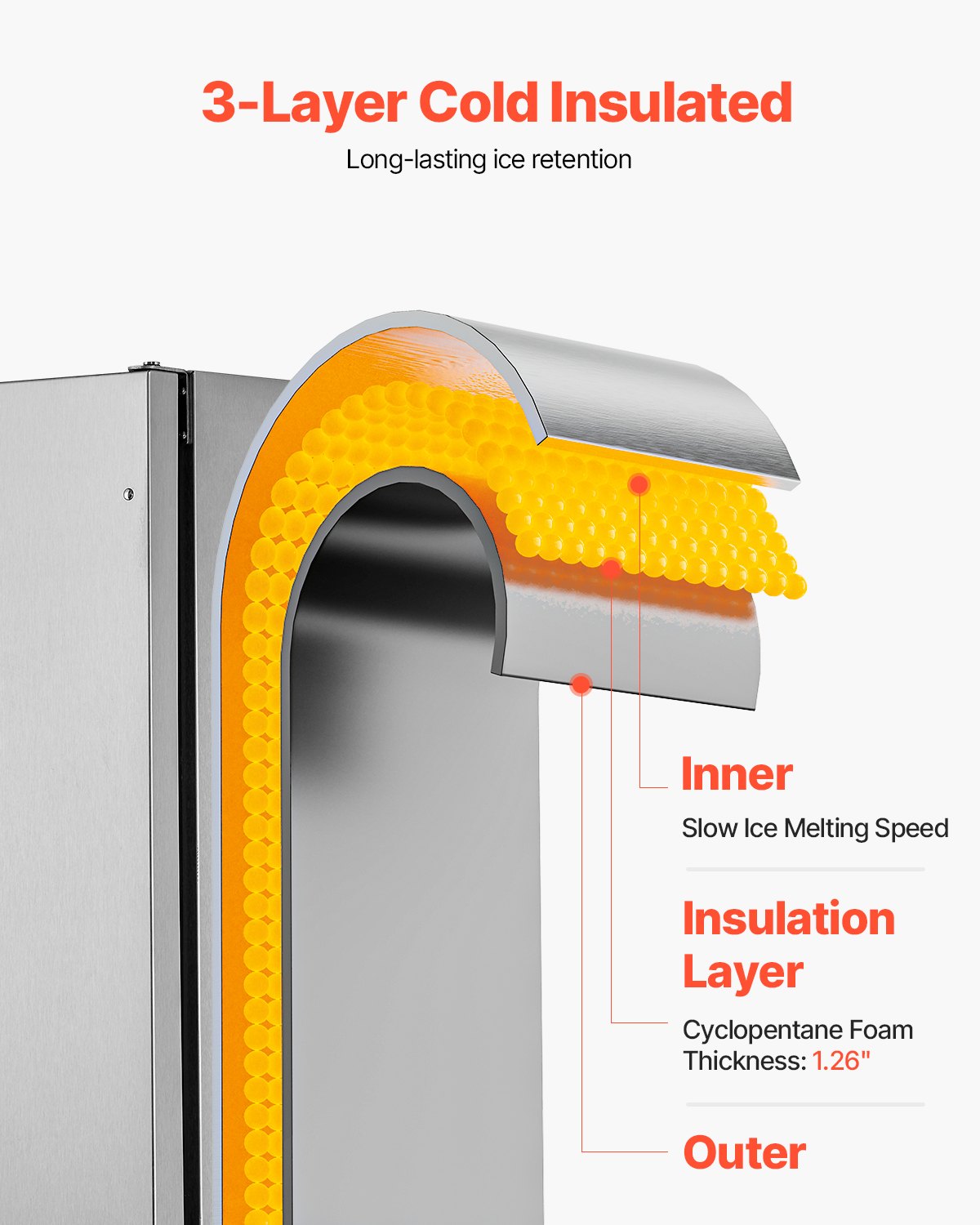 VEVOR Undercounter Built-in Ice Maker 50 Lbs/Day Reversible Door Outdoor Use 