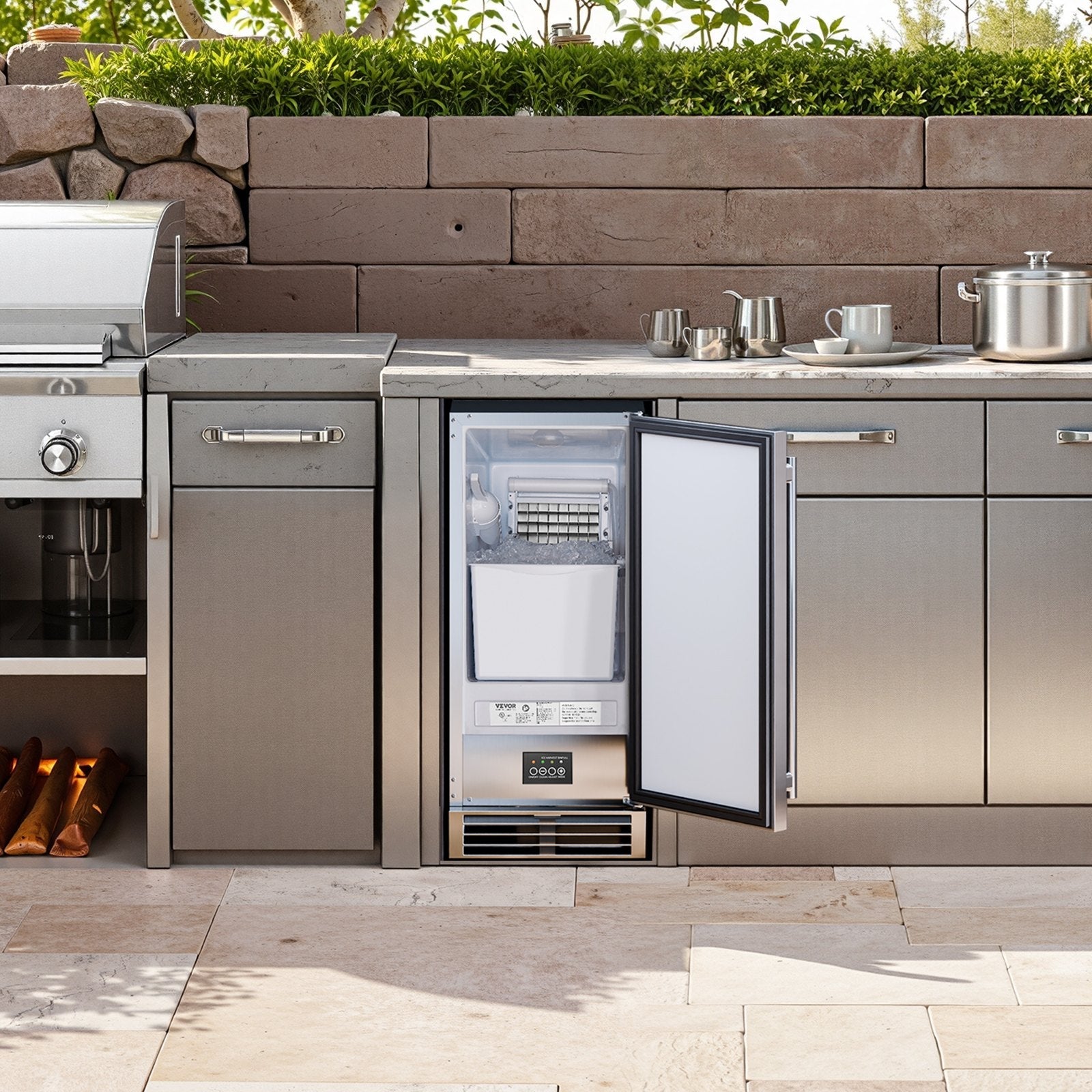 VEVOR Undercounter Built-in Ice Maker 50 Lbs/Day Reversible Door Outdoor Use 