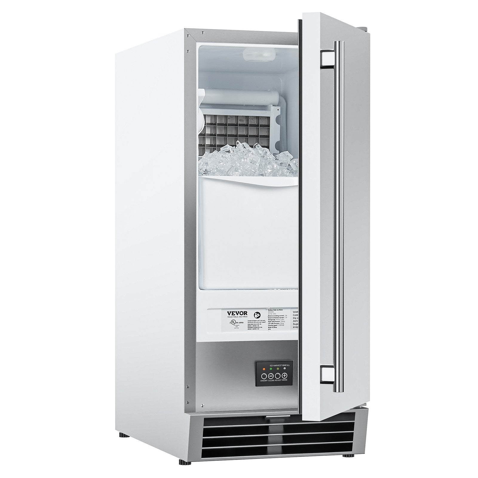 VEVOR Undercounter Built-in Ice Maker 50 Lbs/Day Reversible Door Outdoor Use 