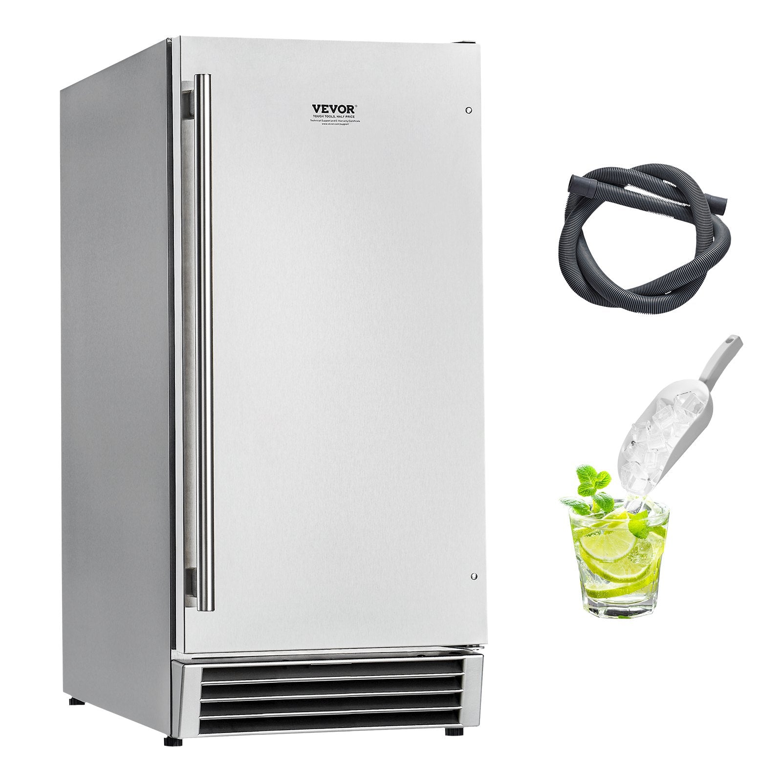 VEVOR Undercounter Built-in Ice Maker 50 Lbs/Day Reversible Door Outdoor Use 