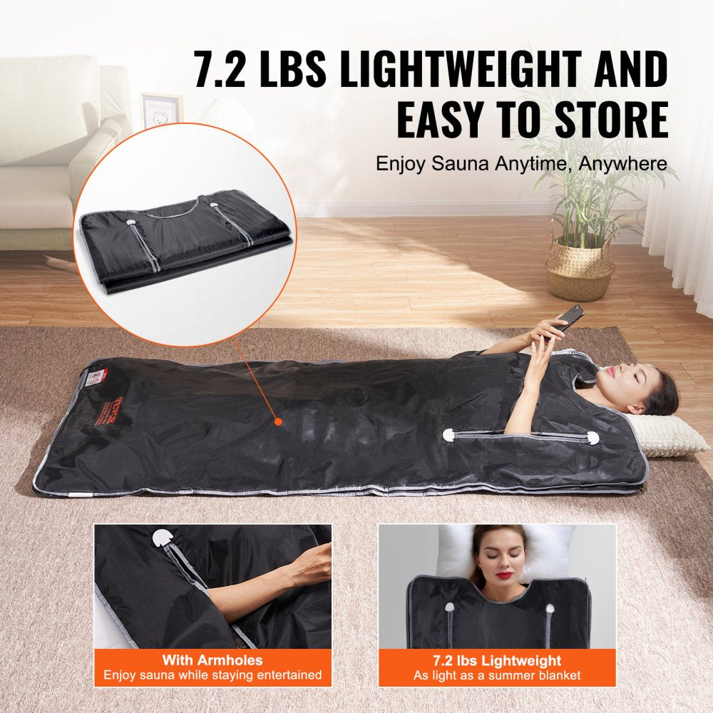 VEVOR Sauna Blanket for Detoxification, Portable Far Infrared Sauna for Home, Oxford Sauna Bag w/ Arm Holes & Carbon Fiber Heating, 1-6 Level Adjustable Temp 95-176?, 5-60 Minutes Timer, 71 x 31 in 