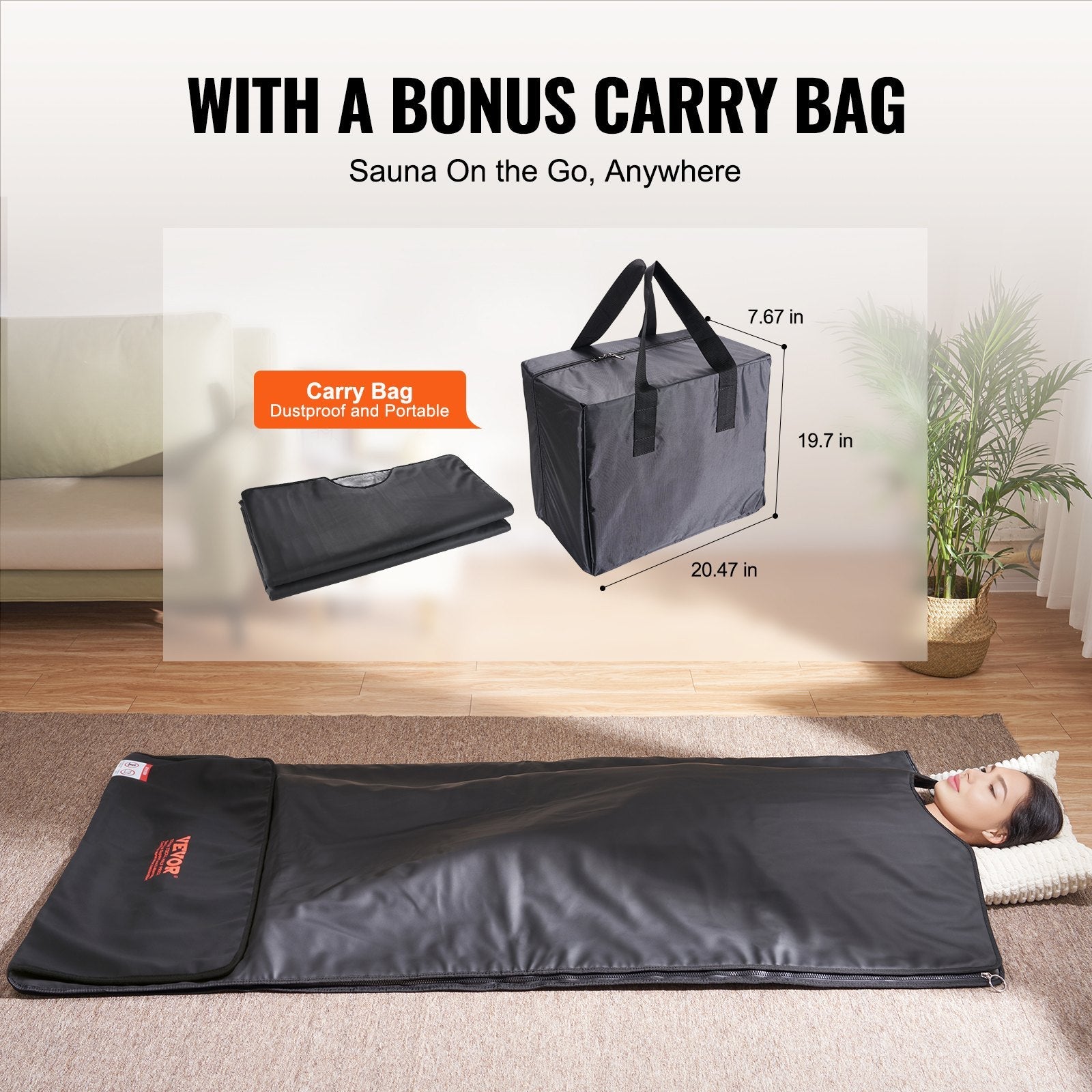 VEVOR Sauna Blanket for Detoxification, Portable Far Infrared Sauna for Home, PU Sauna Bag w/  Therapy Stones & Carbon Fiber Heating, 1-6 Level Adjustable Temp 95-185?, 1-60 Minutes Timer, 75 x 35in 