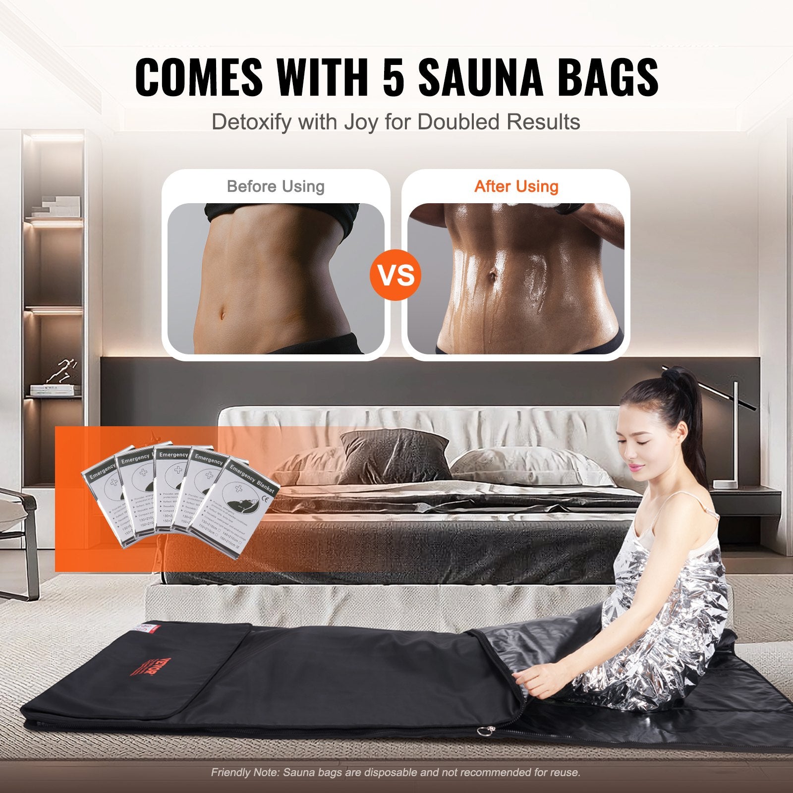 VEVOR Sauna Blanket for Detoxification, Portable Far Infrared Sauna for Home, PU Sauna Bag w/  Therapy Stones & Carbon Fiber Heating, 1-6 Level Adjustable Temp 95-185?, 1-60 Minutes Timer, 75 x 35in 