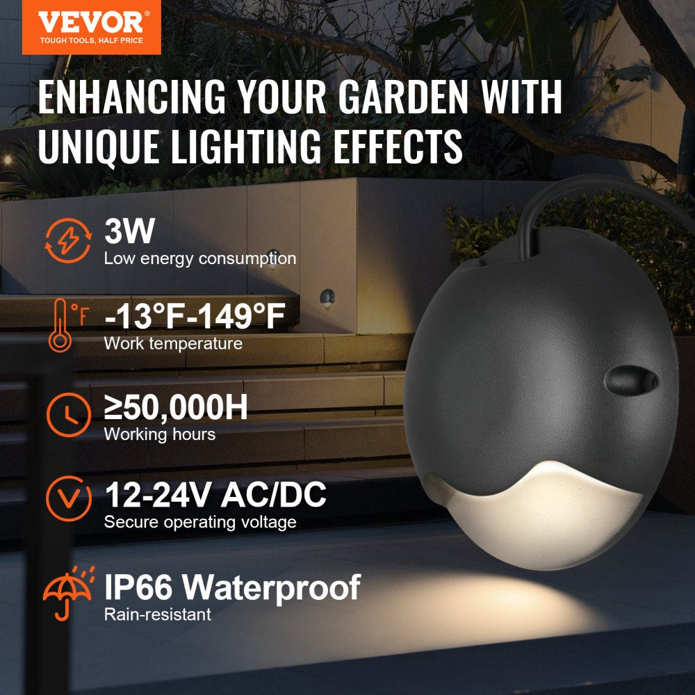 VEVOR Low Voltage Deck Lights, 3W 12V-24V LED Hardscape Lighting, IP66 Waterproof Outdoor Retaining Wall Light with Connectors, 3000K Landscape Lights for Step Stair Railing Fence (12 Pack Soft White) 