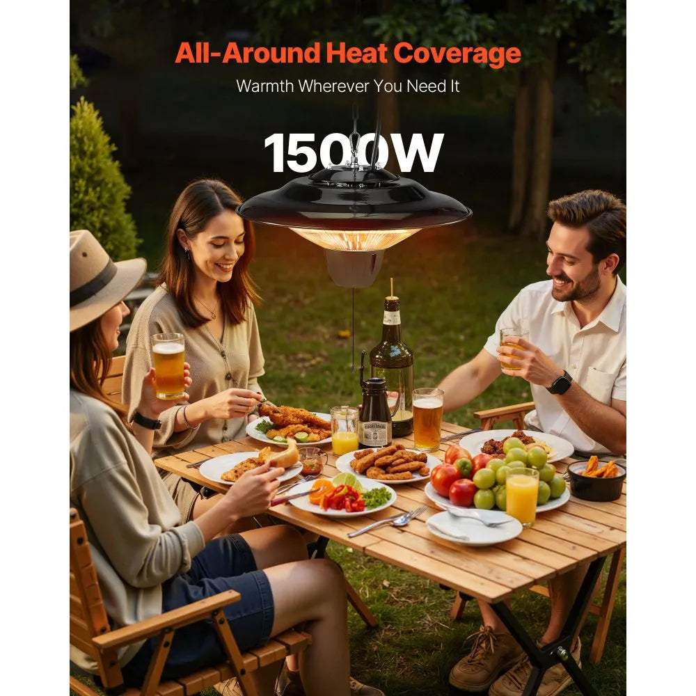 1500W Hanging Patio Heater, Electric Infrared Heater with IP34 Protection
