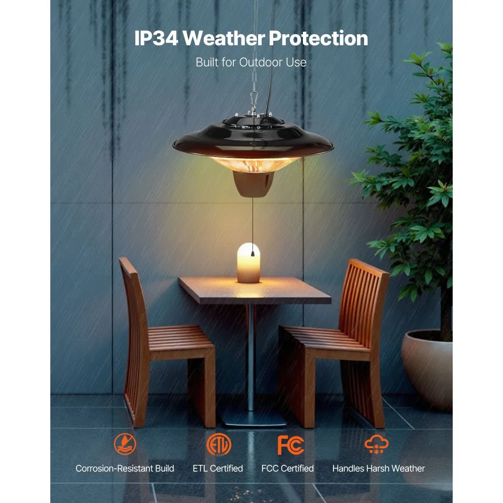 1500W Hanging Patio Heater, Electric Infrared Heater with IP34 Protection