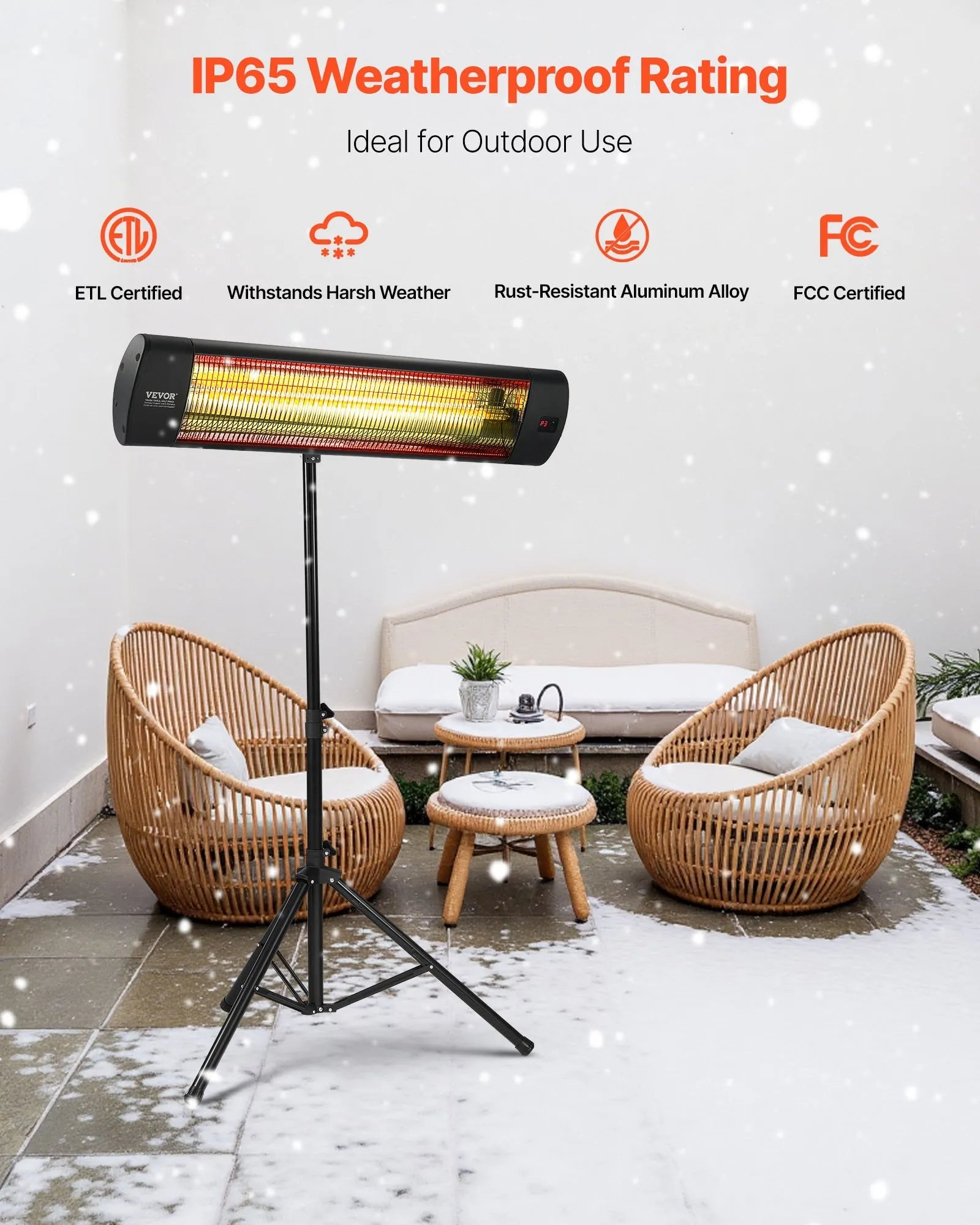 VEVOR Infrared Heater, 1500W Electric Space Heater with Remote Control, LED Screen w/ 3 Speeds & Timer, Outdoor/Outdoor for Patio,Porch,Dining Room,Studio 
