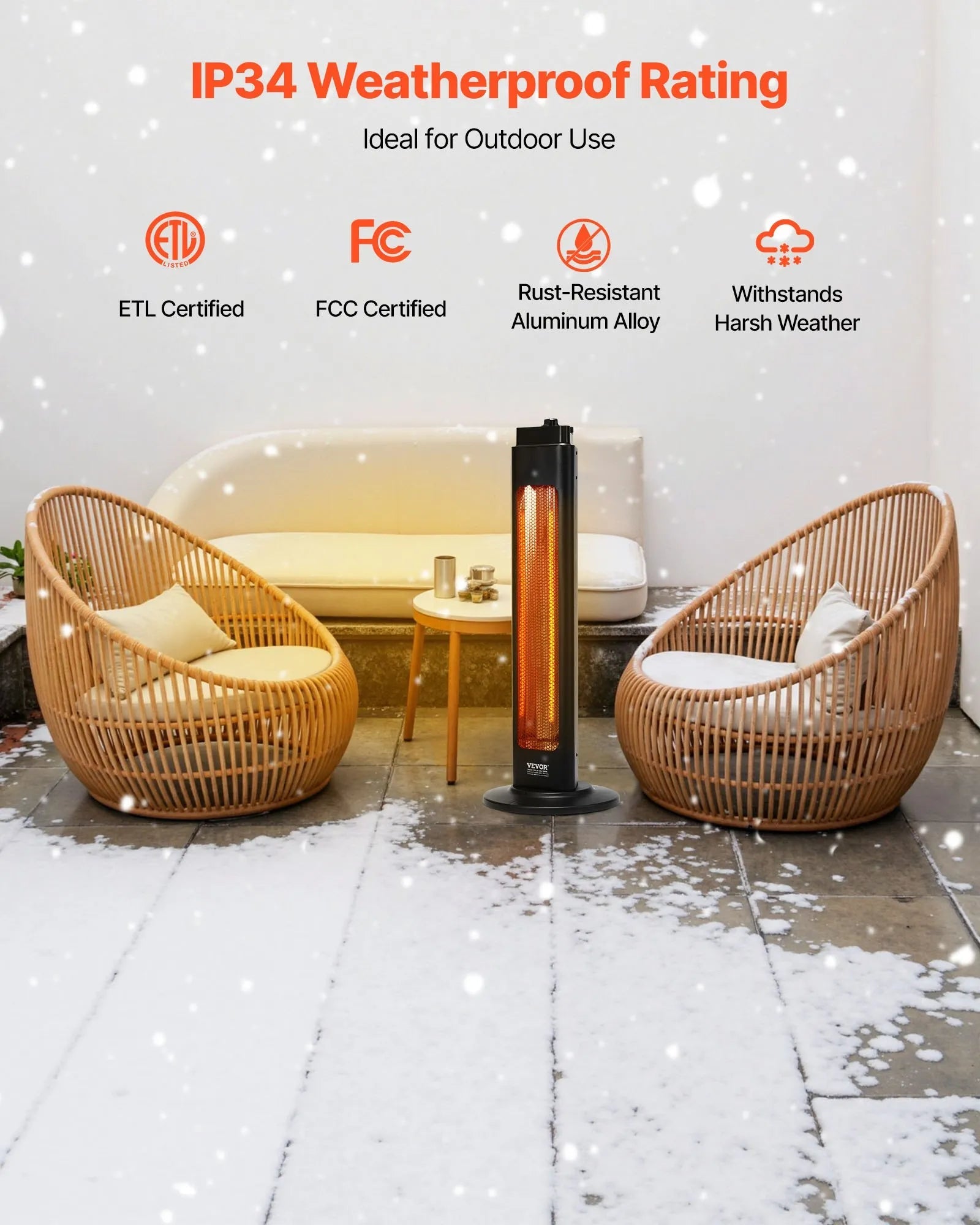 VEVOR Infrared Heater, 1500W Electric Space Heater with Remote Control & 3 Speeds & 24H Timer & Multiple Security Protections, Indoor/Outdoor for Bedroom,Studio,Porch,Dining Room,Studio 