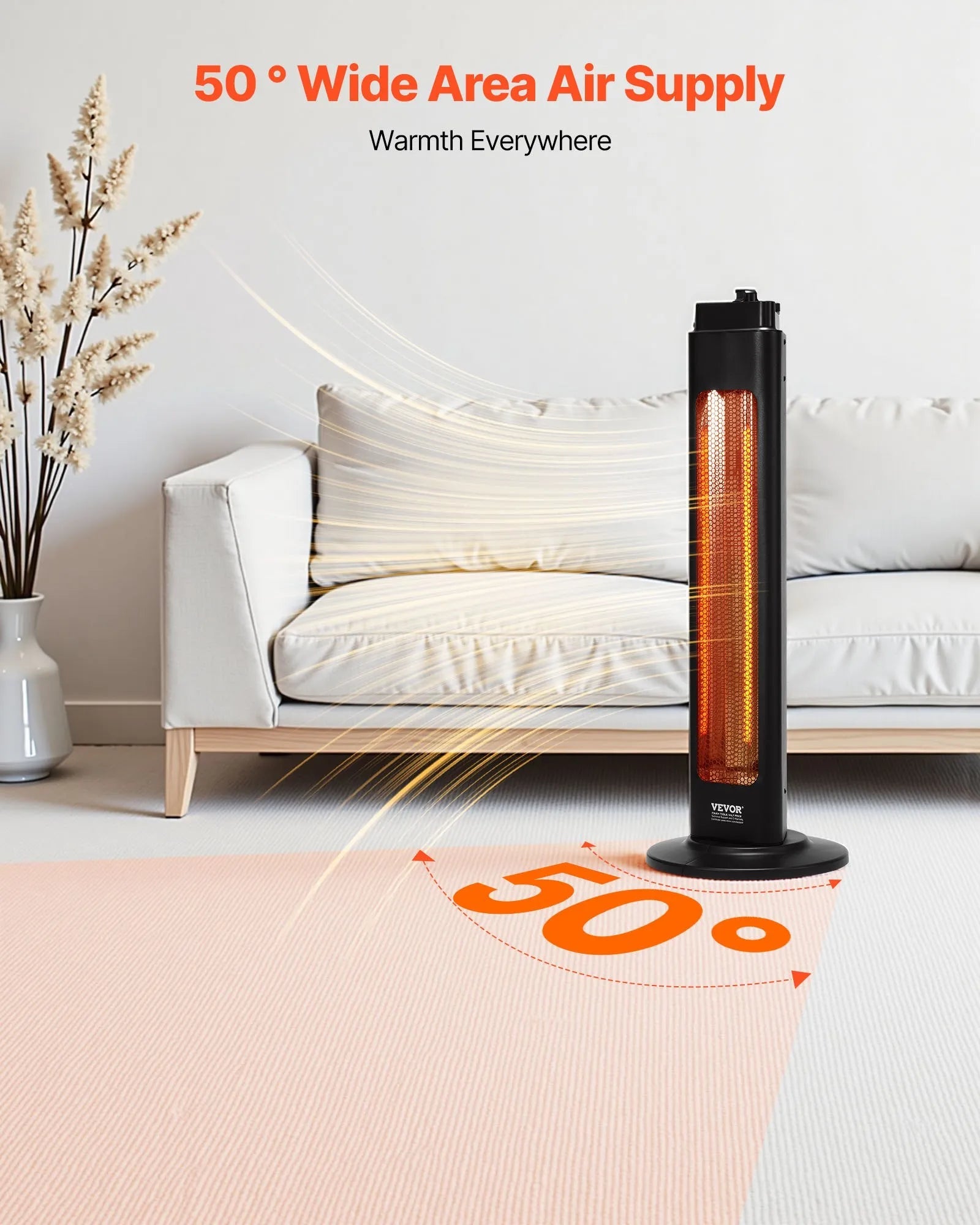 VEVOR Infrared Heater, 1500W Electric Space Heater with Remote Control & 3 Speeds & 24H Timer & Multiple Security Protections, Indoor/Outdoor for Bedroom,Studio,Porch,Dining Room,Studio 