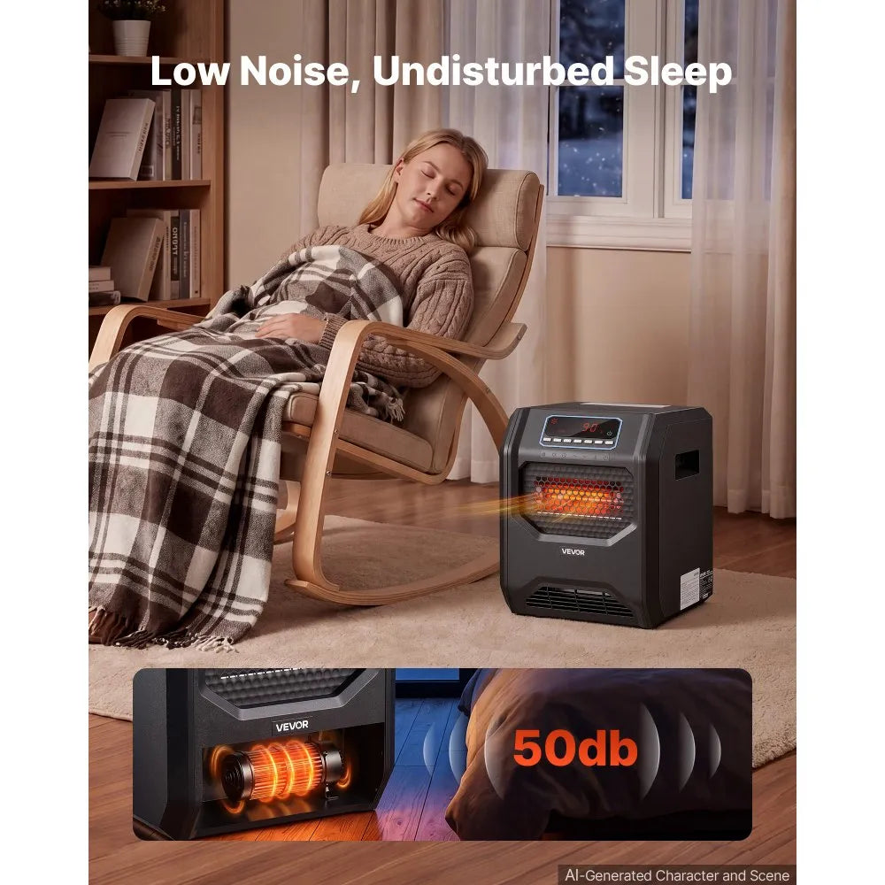 1500W Infrared Electric Space Heater with Remote Control, 3 Heat Settings & 12-Hour Timer – Black
