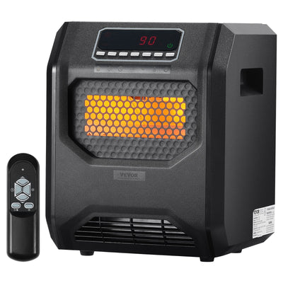 VEVOR Infrared Heater 1500W Electric Space Heater Remote Control 3 Speeds ABS 
