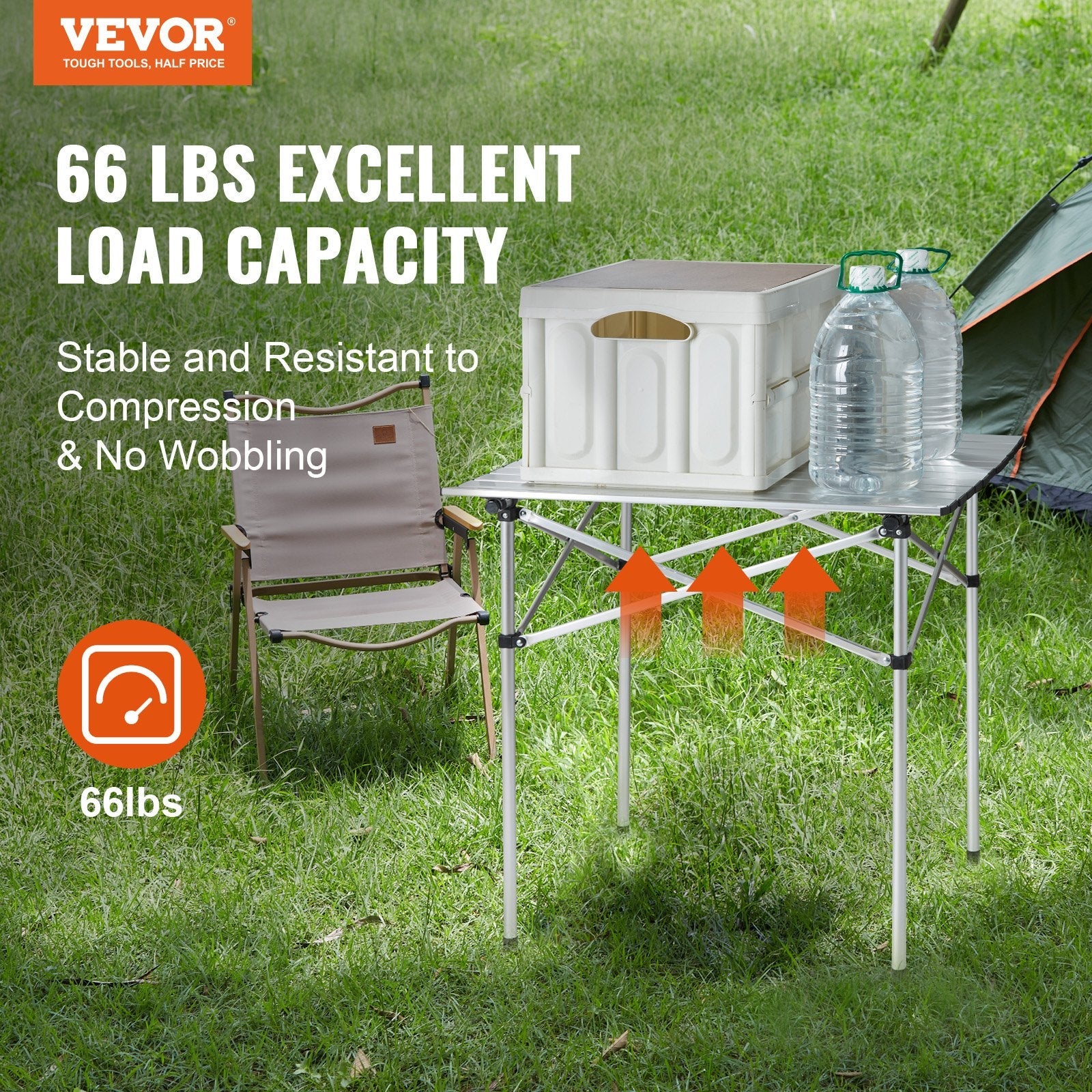 VEVOR Folding Camping Table, Outdoor Portable Side Tables, Lightweight Fold Up Table, Aluminum Ultra Compact Work Table with Carry Bag, For Cooking, Beach, Picnic, Travel, 24x16 inch, Silver 
