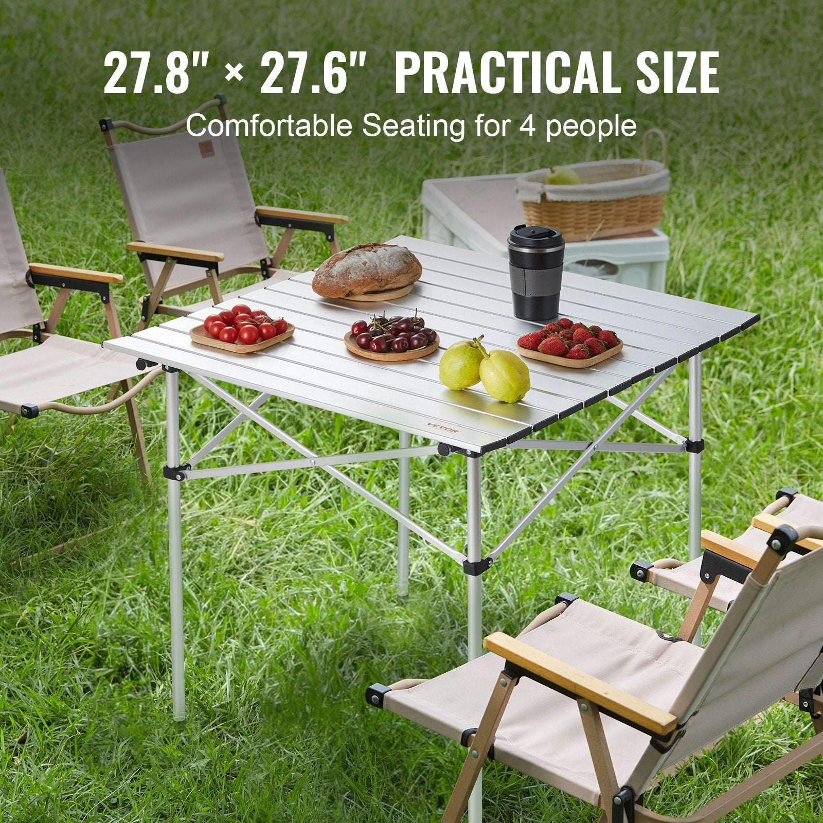 VEVOR Folding Camping Table, Outdoor Portable Side Tables, Lightweight Fold Up Table, Aluminum Ultra Compact Work Table with Carry Bag, For Cooking, Beach, Picnic, Travel, 24x16 inch, Silver 