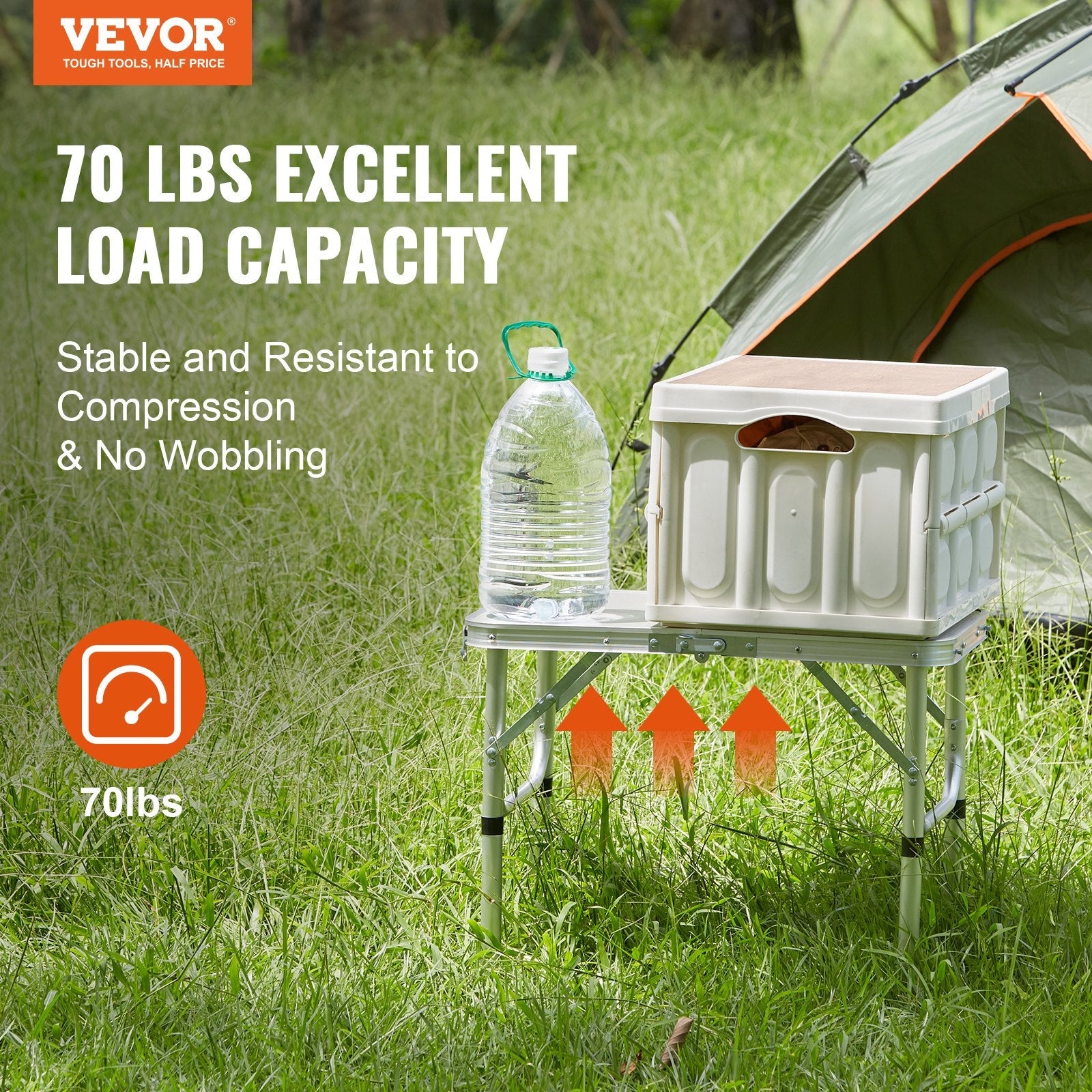 VEVOR Folding Camping Table, Adjustable Height Outdoor Portable Side Tables, Lightweight Fold Up Table, Aluminum & MDF Ultra Compact Work Table, For Cooking, Beach, Picnic, Travel, 24x16 inch, Silver 