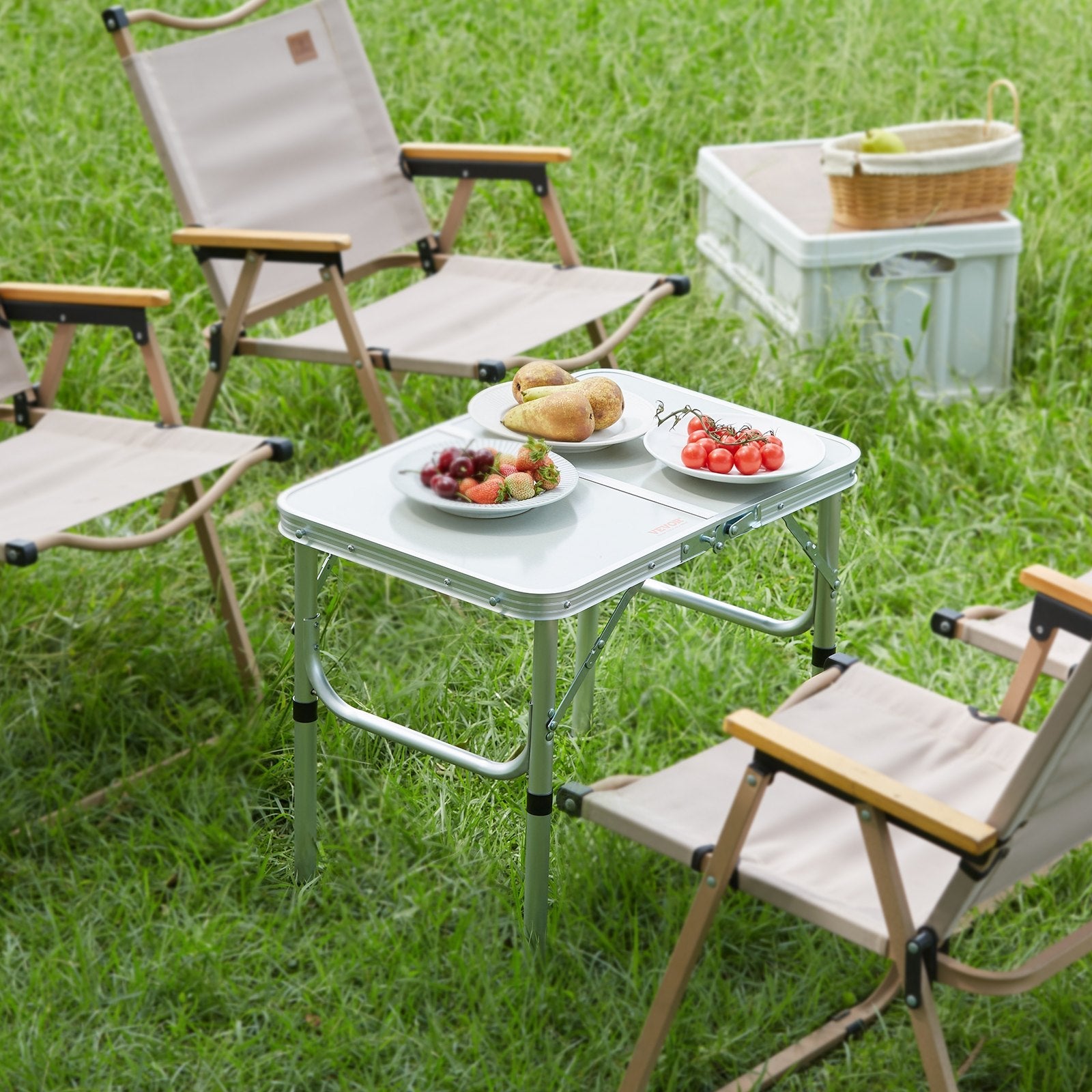 VEVOR Folding Camping Table, Adjustable Height Outdoor Portable Side Tables, Lightweight Fold Up Table, Aluminum & MDF Ultra Compact Work Table, For Cooking, Beach, Picnic, Travel, 24x16 inch, Silver 