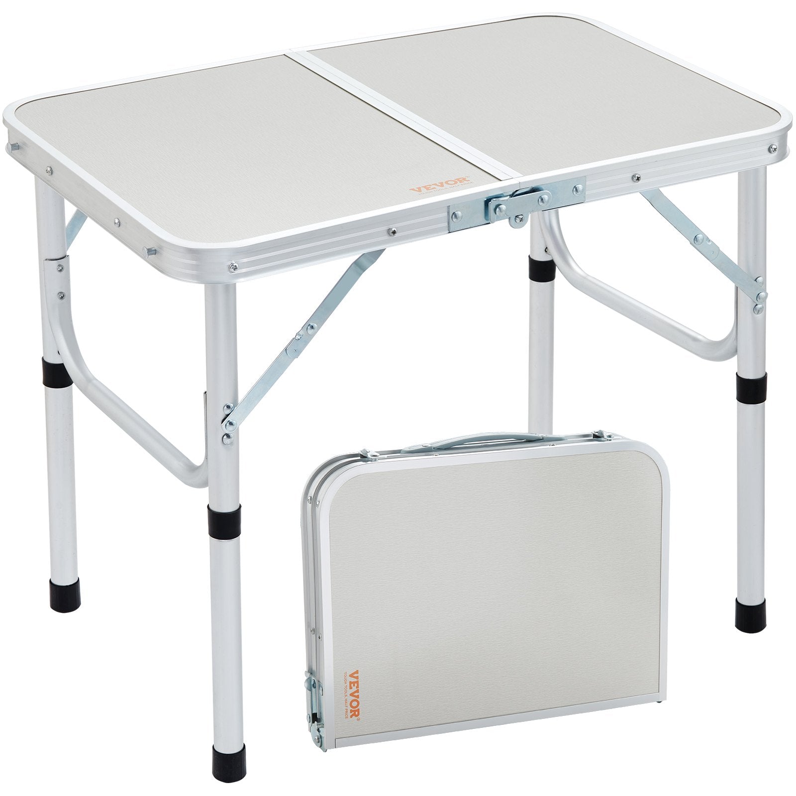 VEVOR Folding Camping Table, Adjustable Height Outdoor Portable Side Tables, Lightweight Fold Up Table, Aluminum & MDF Ultra Compact Work Table, For Cooking, Beach, Picnic, Travel, 24x16 inch, Silver 