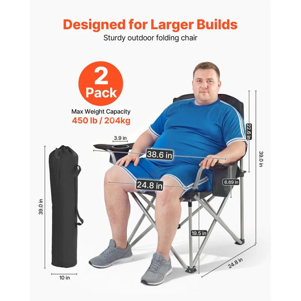 2-Pack Oversized Camping Chairs, 450 lb Heavy-Duty Folding Chairs