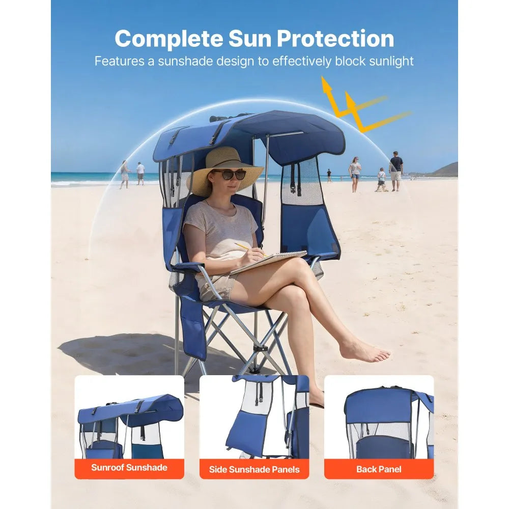 Folding Camping Chair with Canopy Shade, 330 lb Heavy-Duty