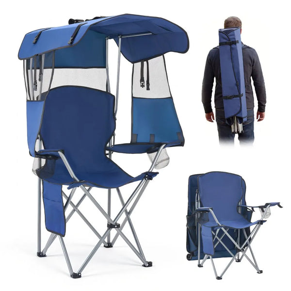 Folding Camping Chair with Canopy Shade, 330 lb Heavy-Duty