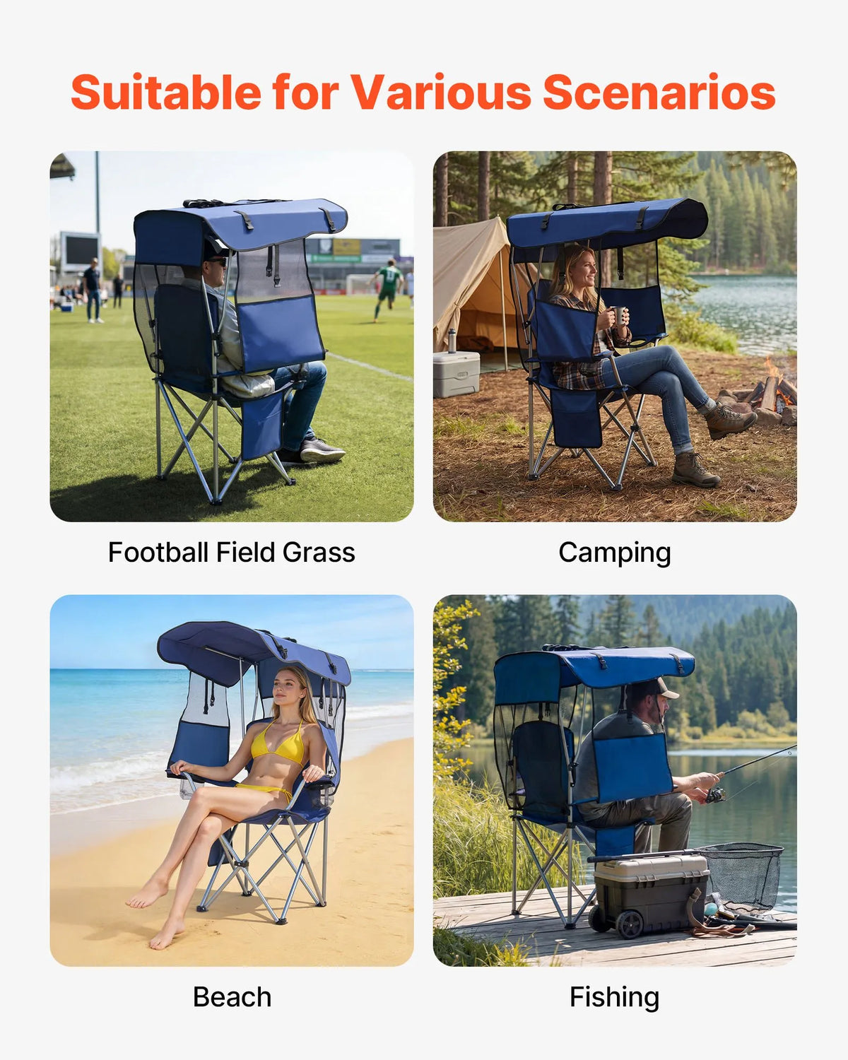 Folding Camping Chair with Canopy Shade, 330 lb Heavy-Duty