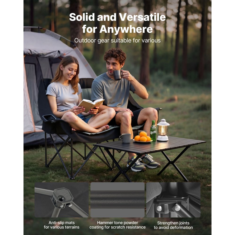 Double Camping Chair – Oversized Two-Person Folding Camp Chair with 660 lb Capacity, Cup Holders & Carry Bag